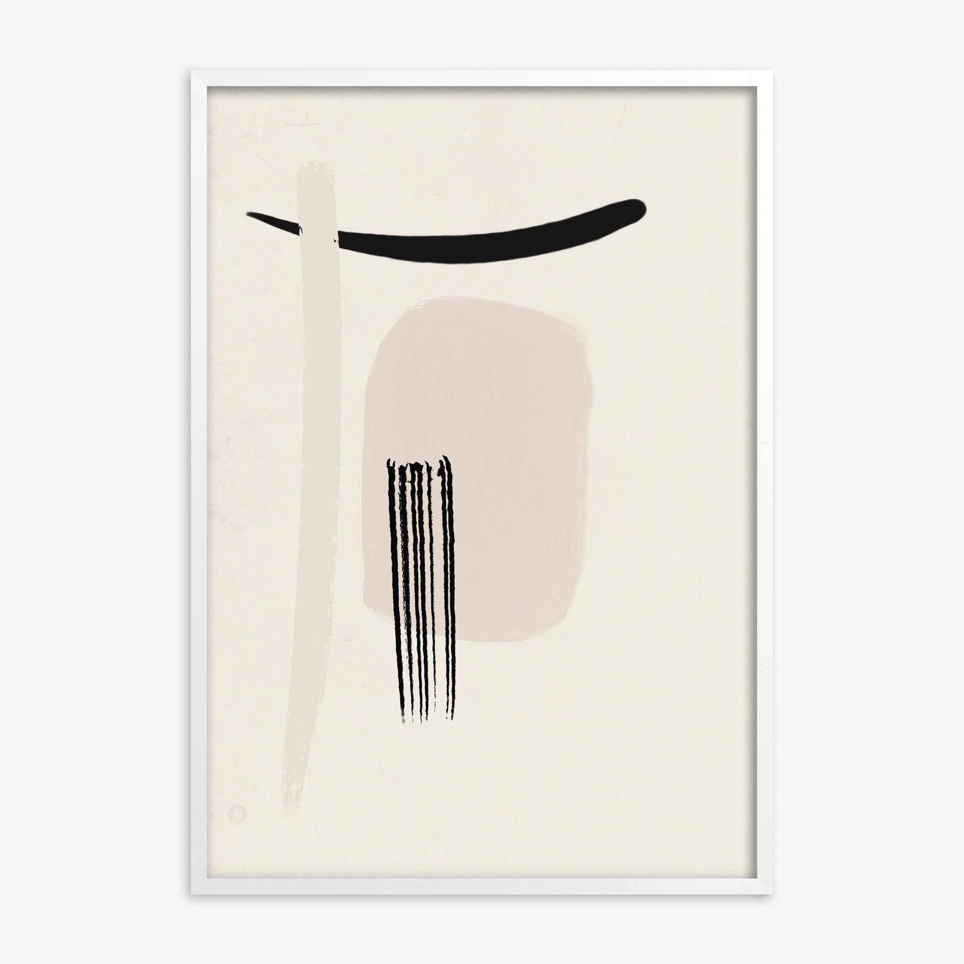 Zen Brushstroke Harmony, White Framed Poster With White Frame