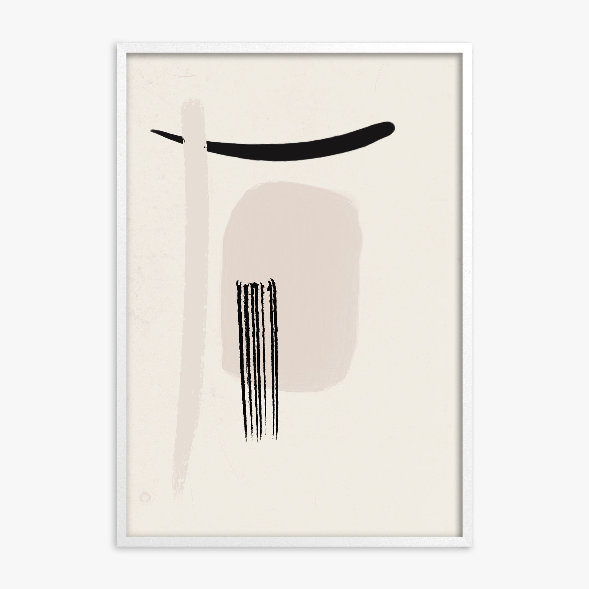 Zen Brushstroke Harmony, White Framed Poster With White Frame