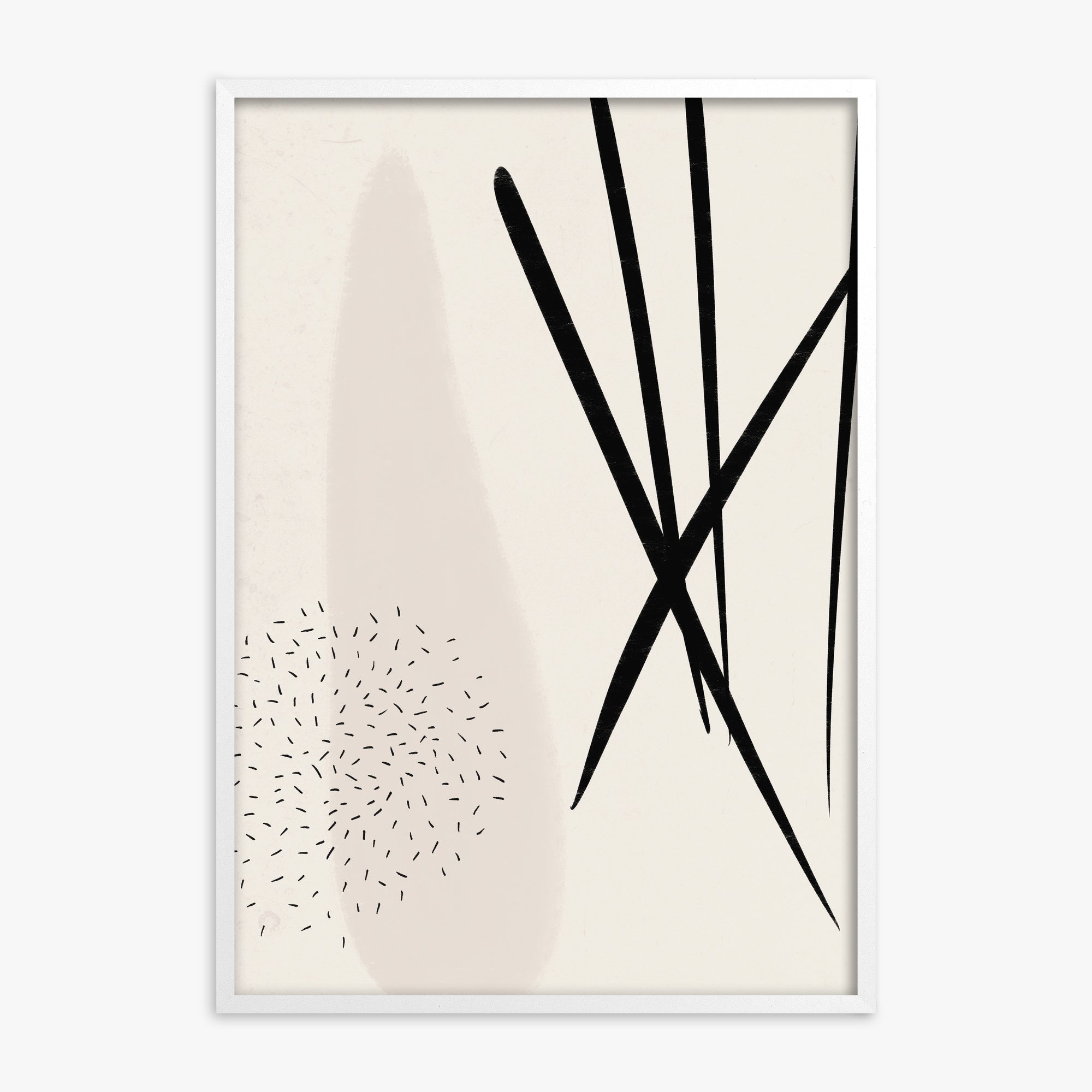 Zen Strokes Harmony, White Framed Poster With White Frame