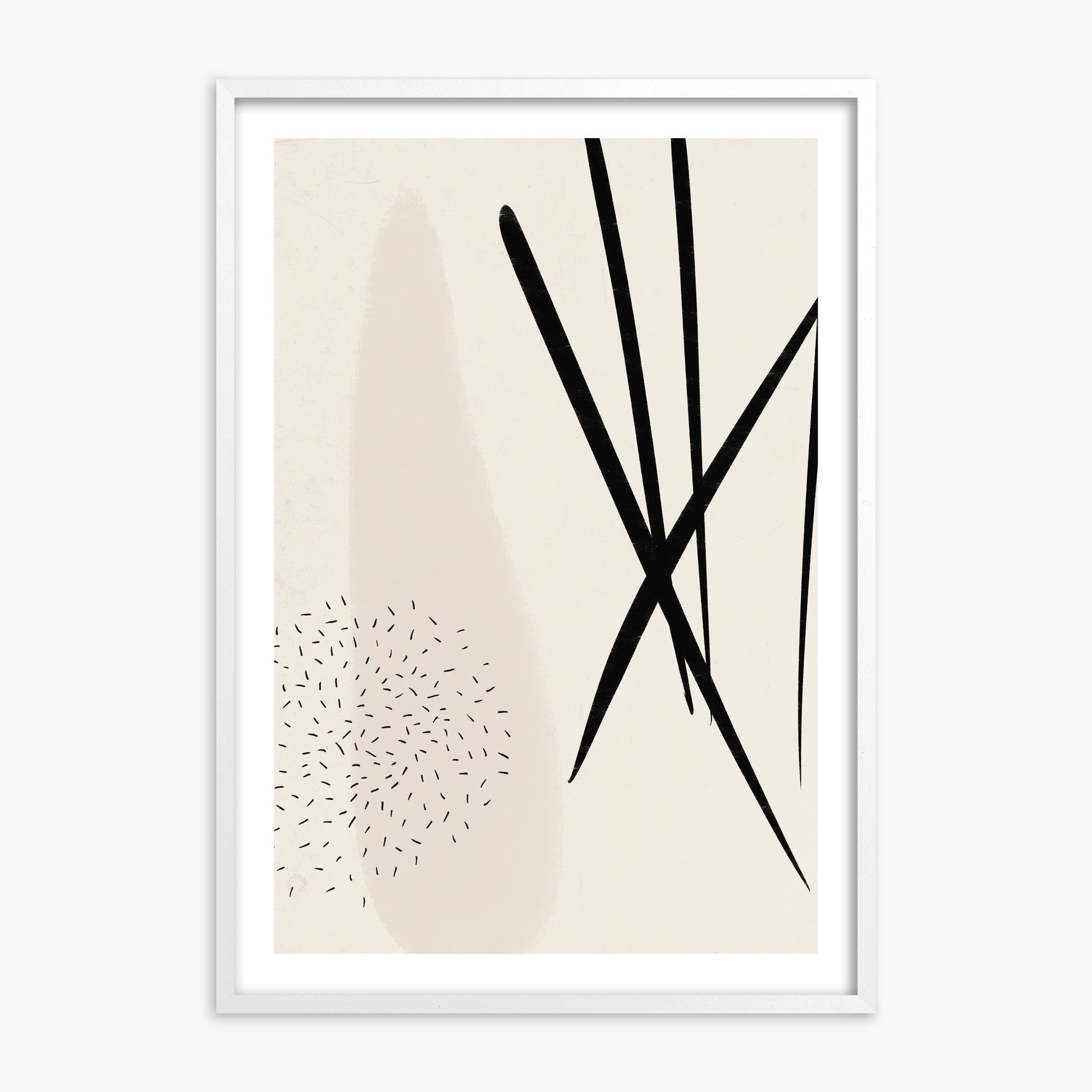 Zen Strokes Harmony, White Framed Poster With White Frame