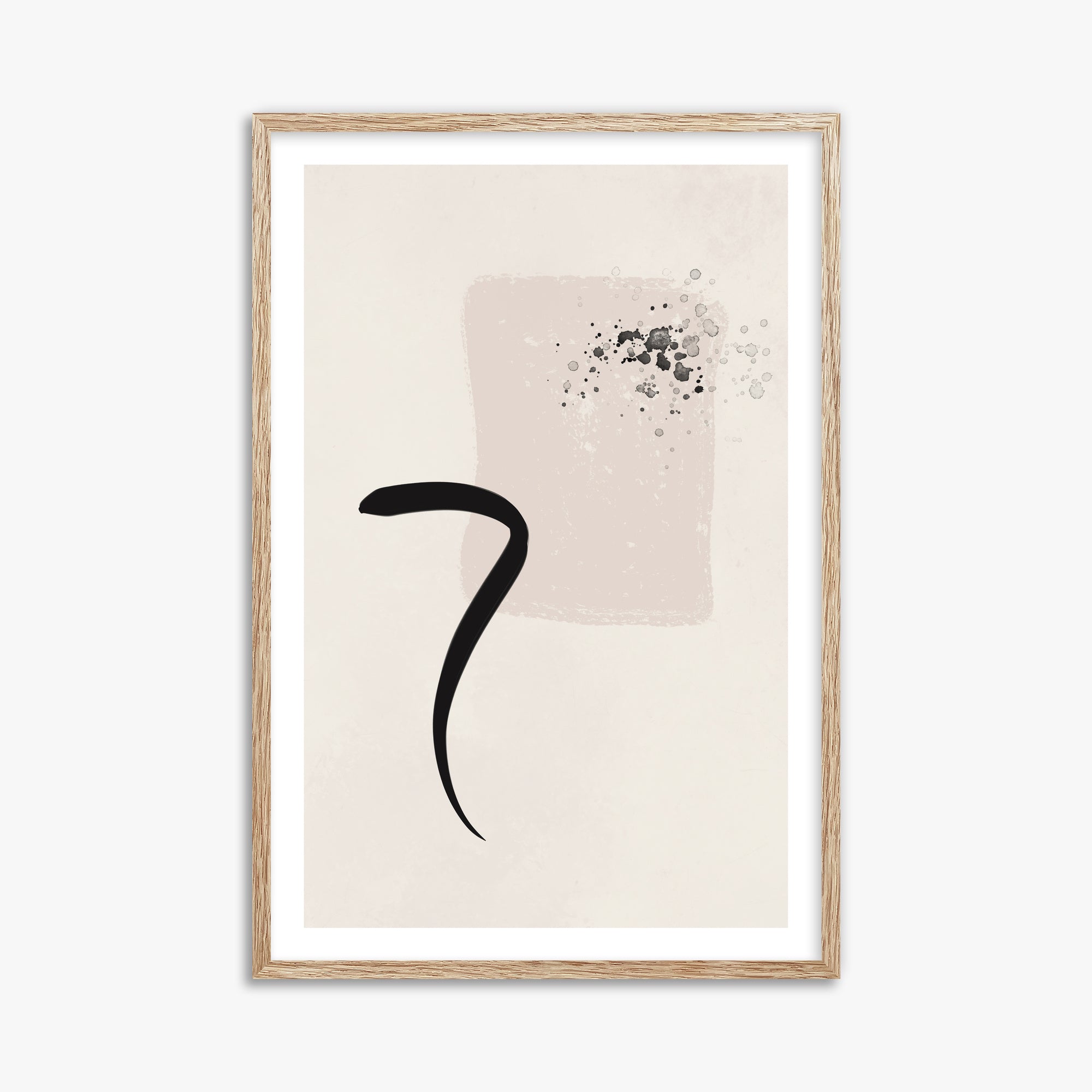 Minimalist Brushstroke Elegance, 61x91cm Framed Art Reproduction With Raw Oak Frame