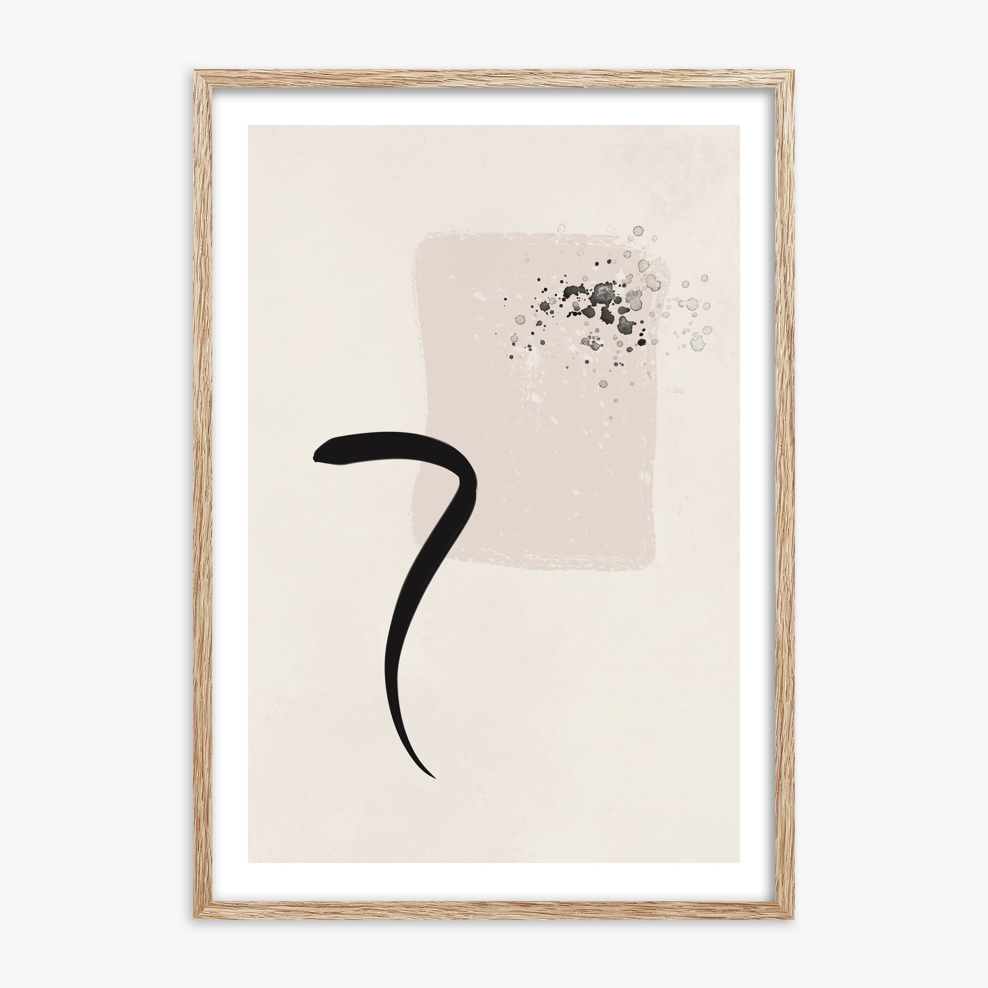 Minimalist Brushstroke Elegance, 70x100cm Framed Art Reproduction With Raw Oak Frame