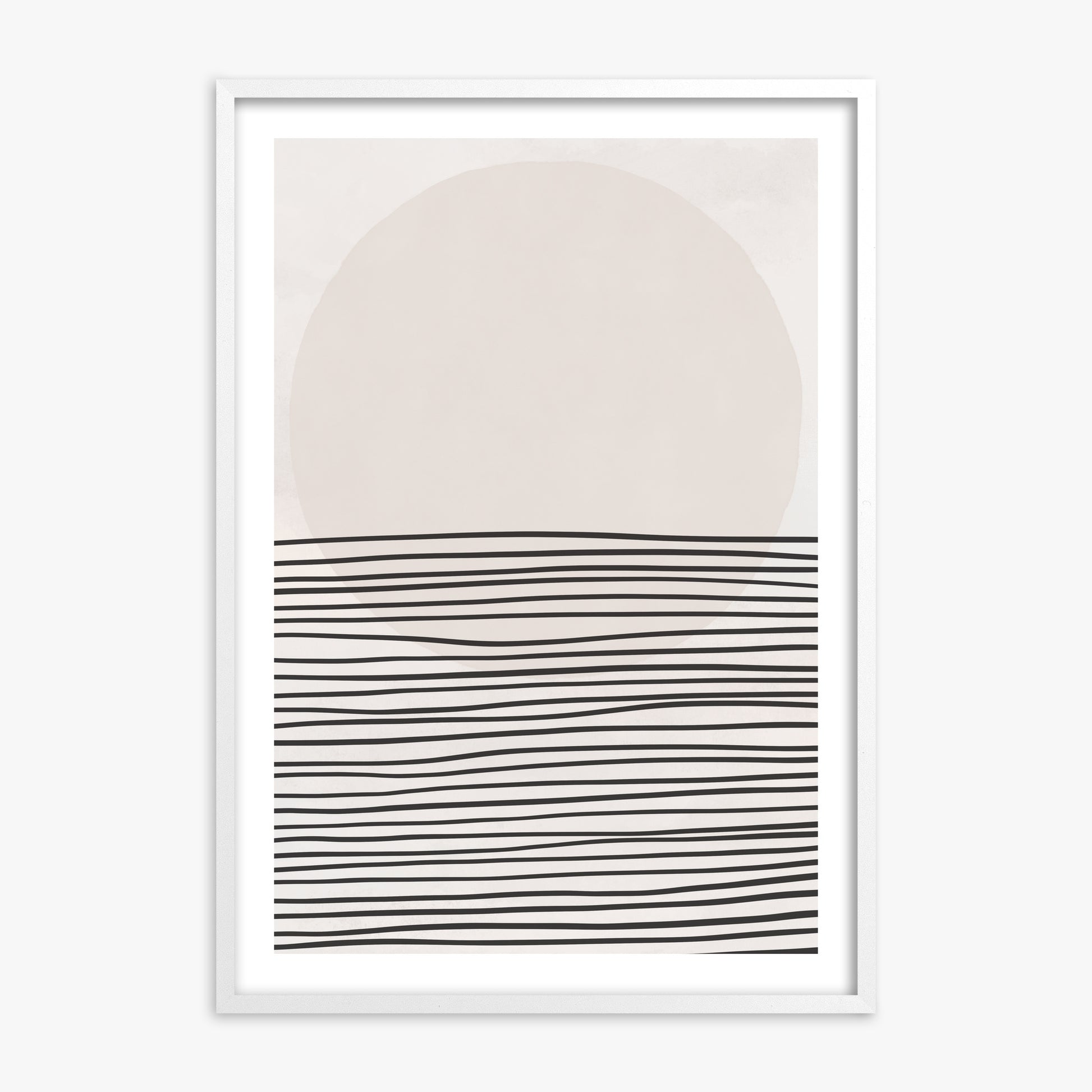 Serene Horizon, White Framed Poster With White Frame
