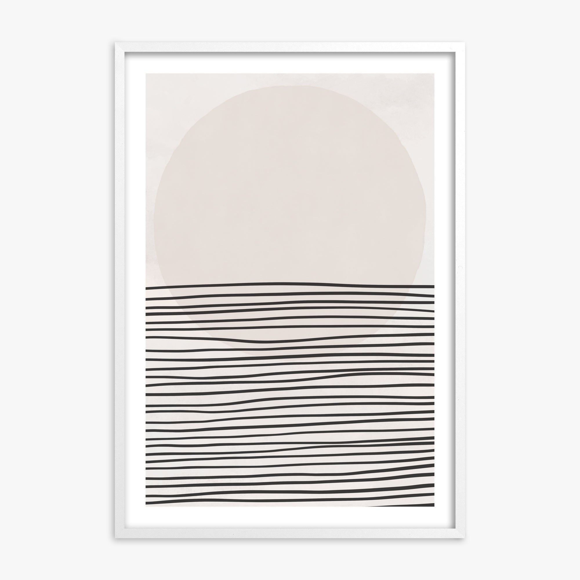 Serene Horizon, White Framed Poster With White Frame