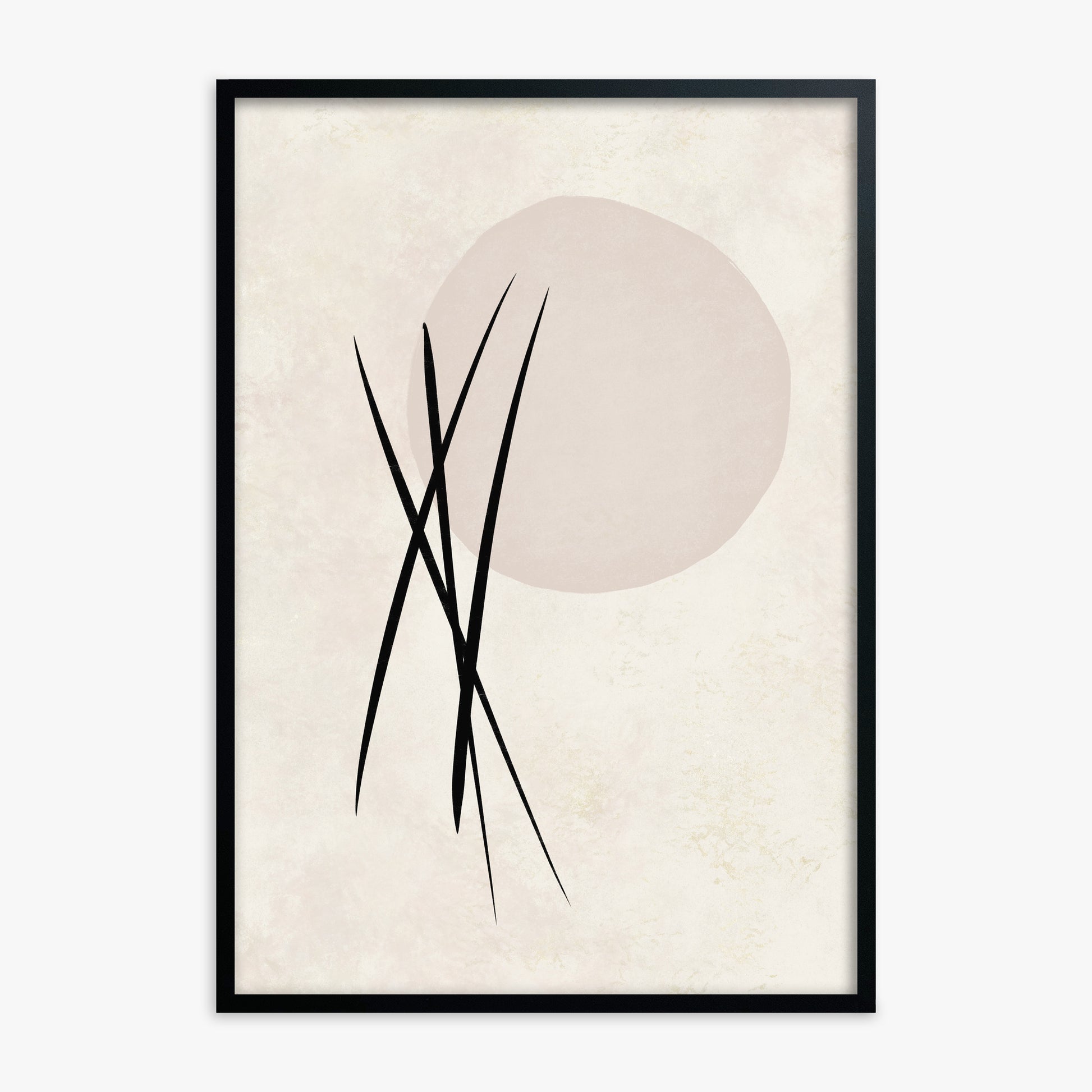 Moonlit Reeds, Black Framed Poster With Black Frame