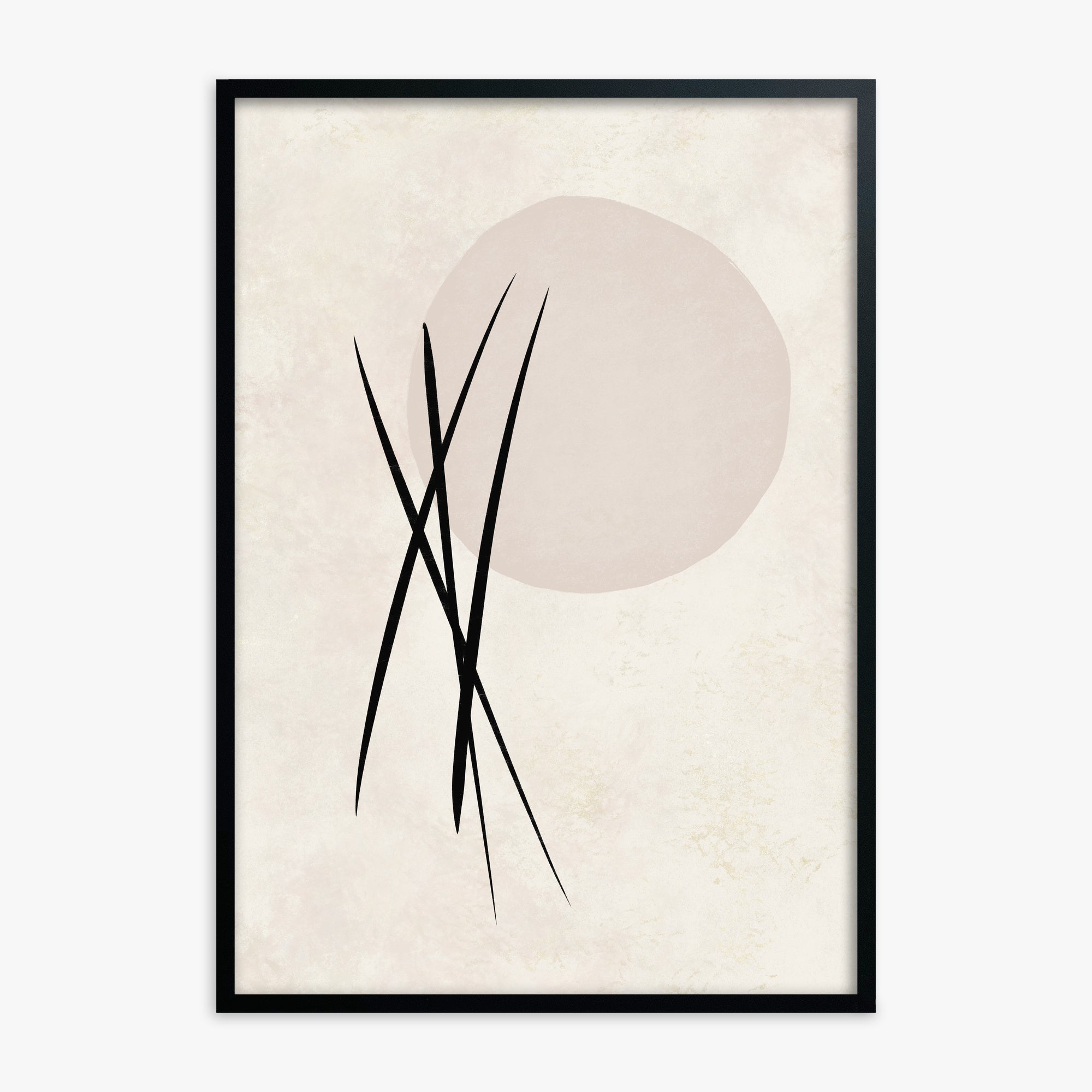 Moonlit Reeds, Black Framed Poster With Black Frame