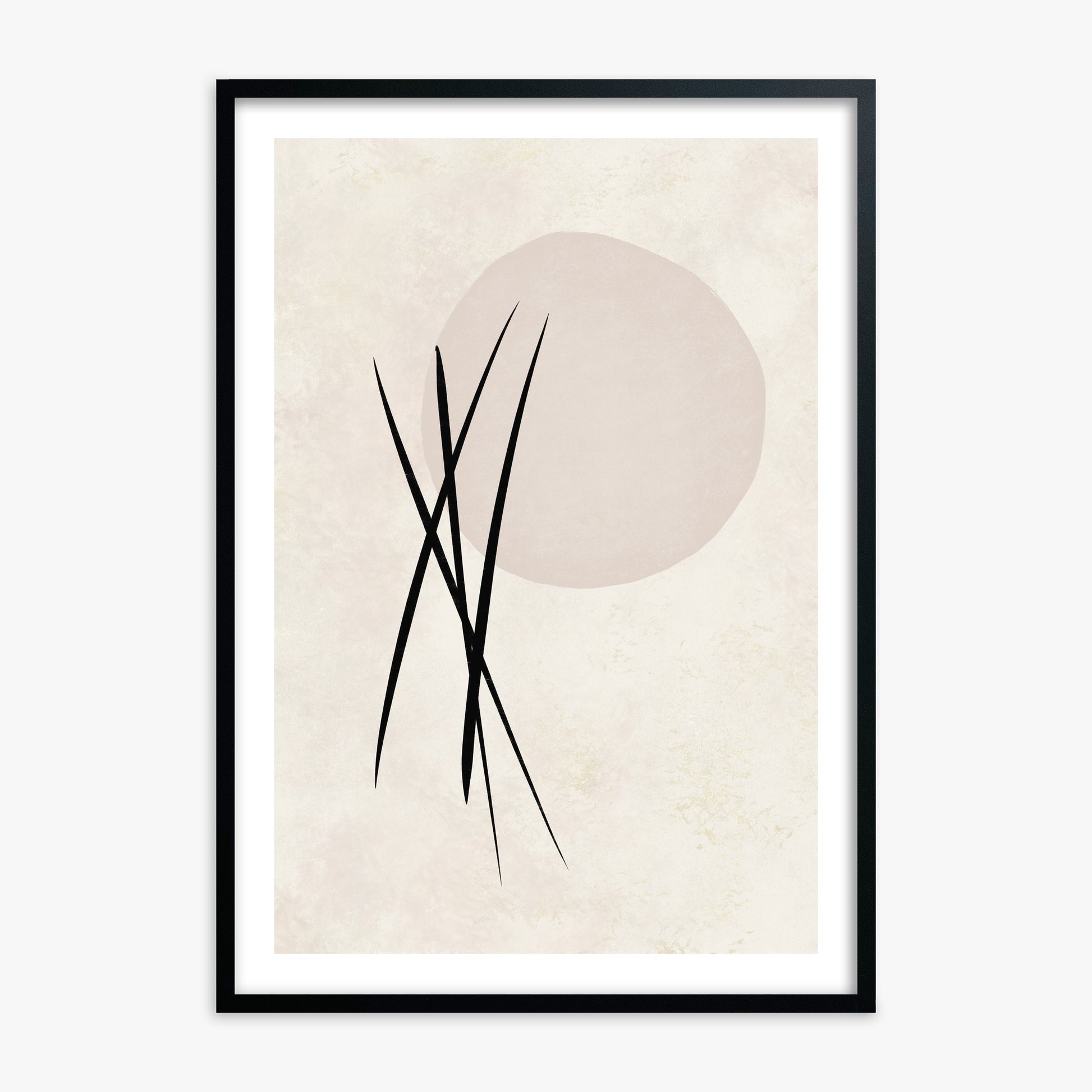 Moonlit Reeds, Black Framed Poster With Black Frame