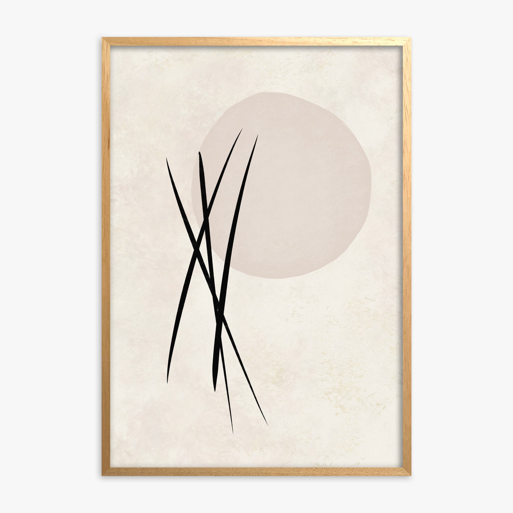 Moonlit Reeds, Oak Framed Poster With Oak Frame