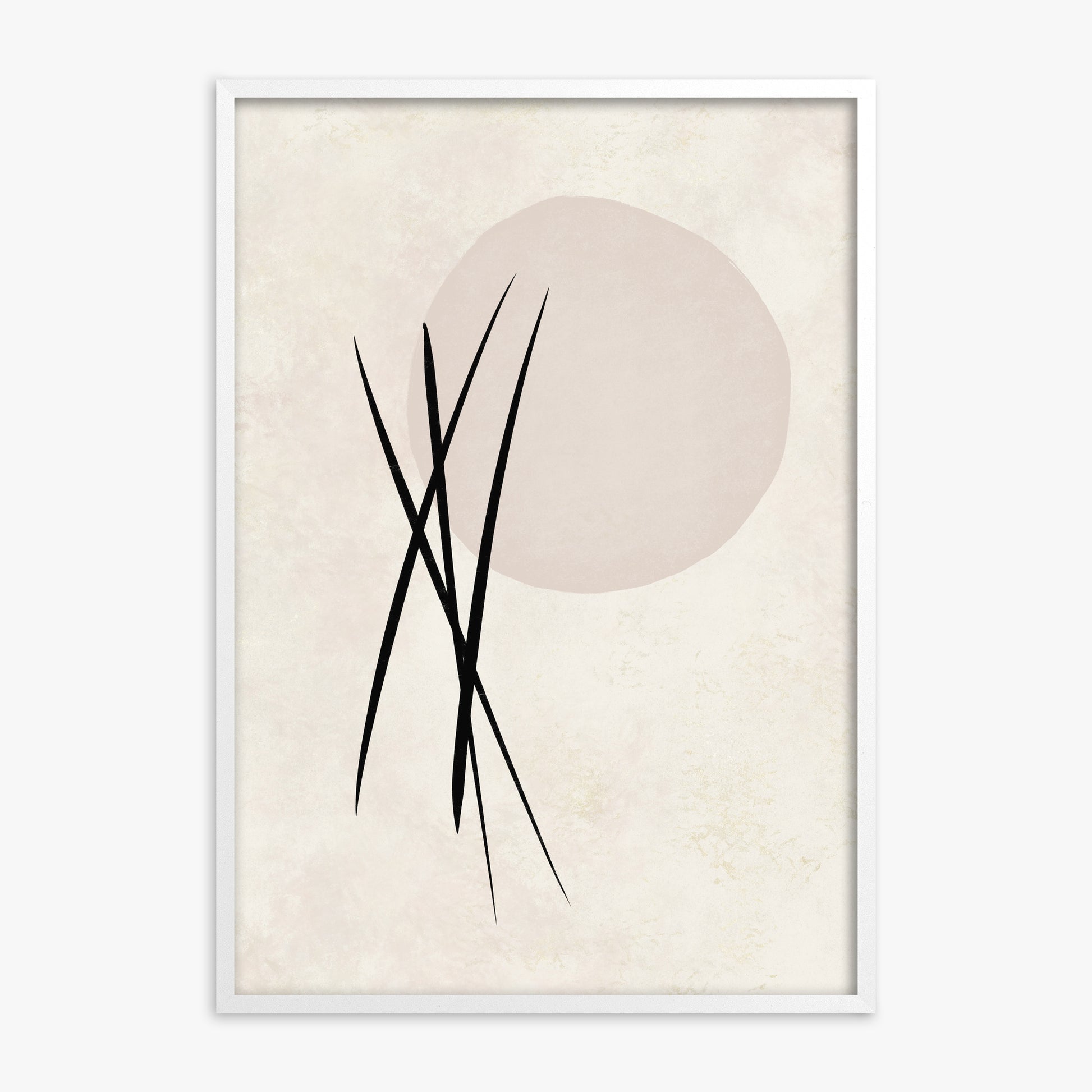Moonlit Reeds, White Framed Poster With White Frame