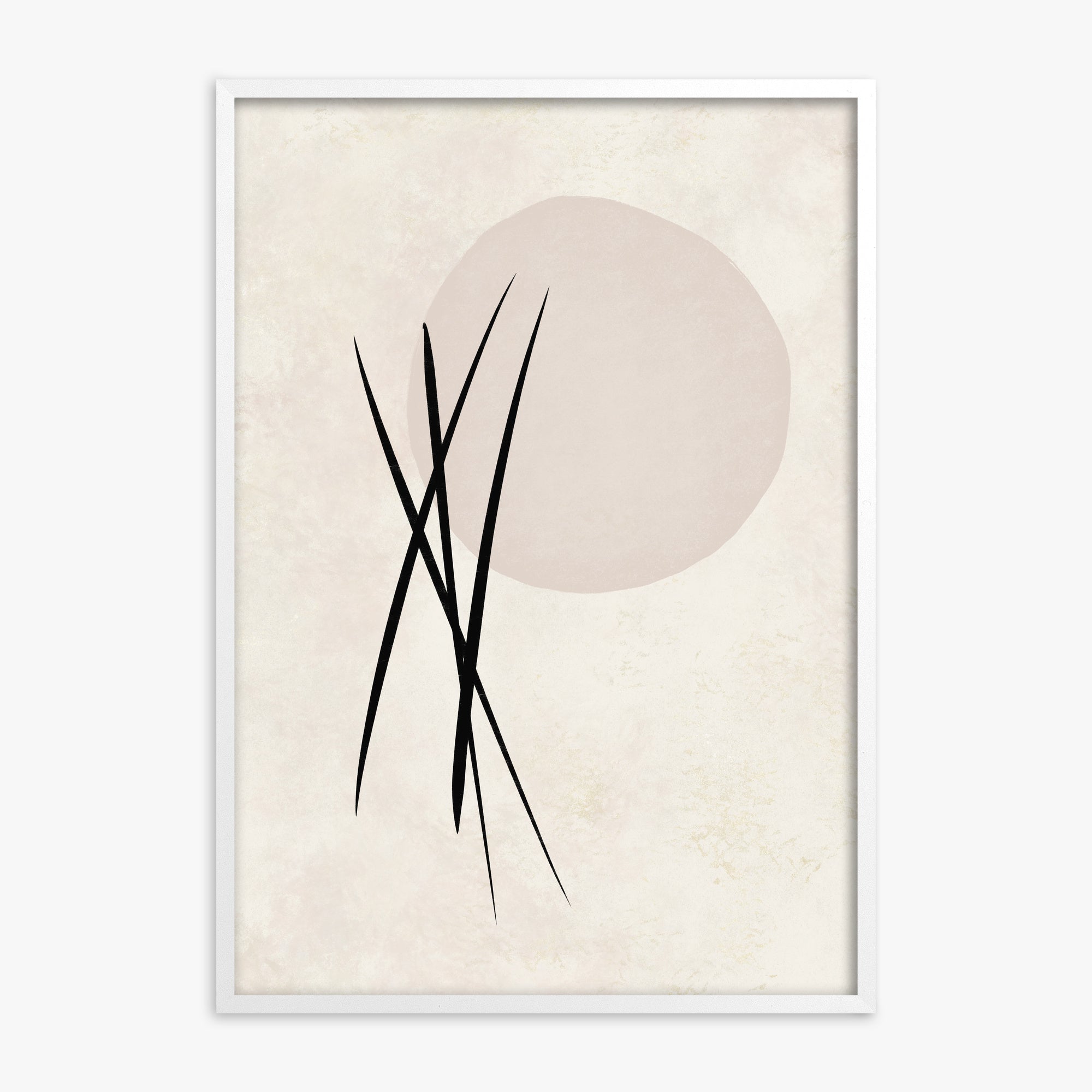 Moonlit Reeds, White Framed Poster With White Frame