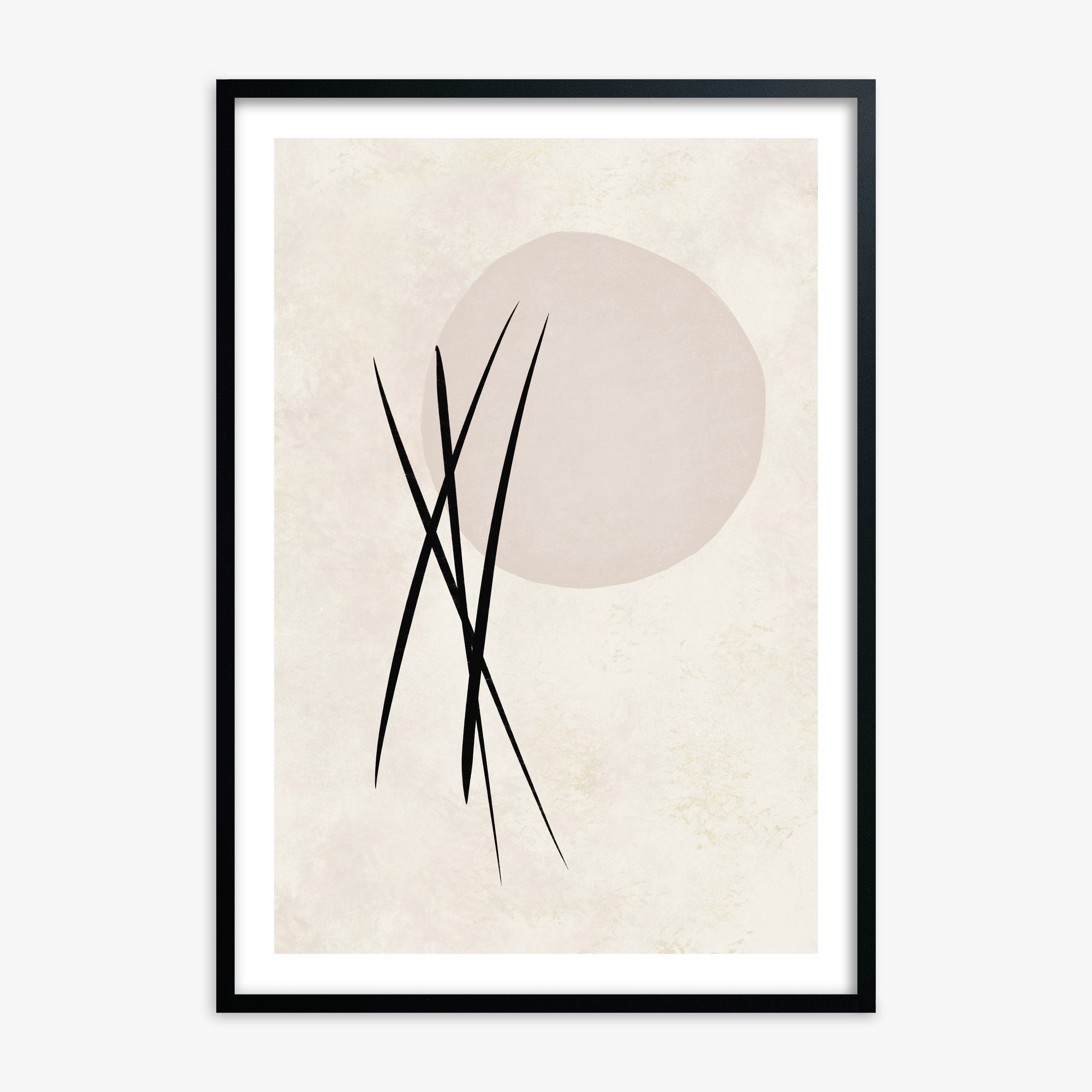 Moonlit Reeds, 70x100cm Black Framed Art Reproduction