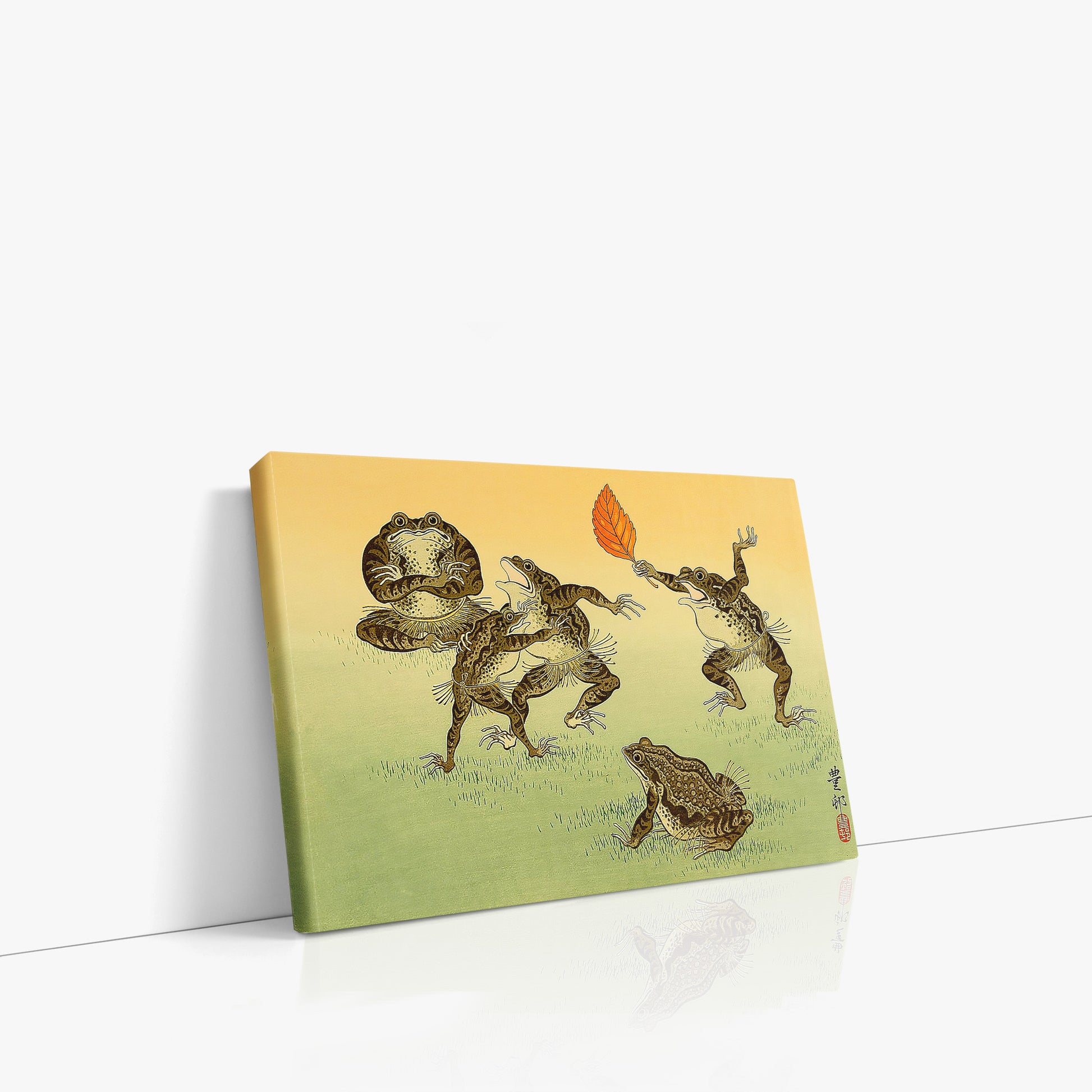 Ohara Koson: Sumo-wrestling Toads, 30x21cm Satin Canvas Art Reproduction Left Angle