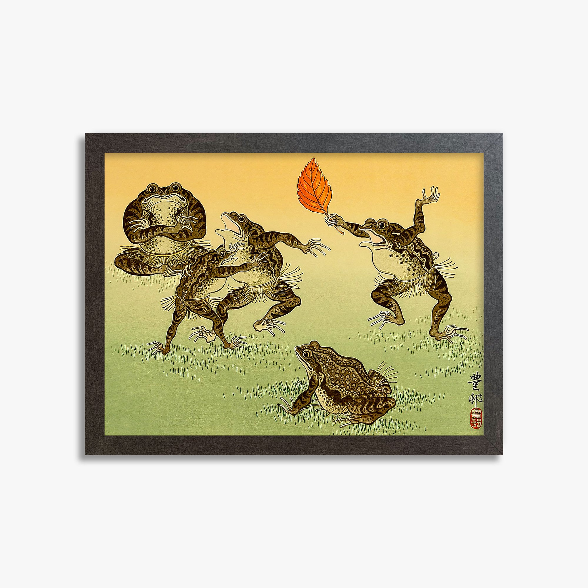 Ohara Koson: Sumo-wrestling Toads, 30x40cm Framed Art Reproduction With Espresso Frame