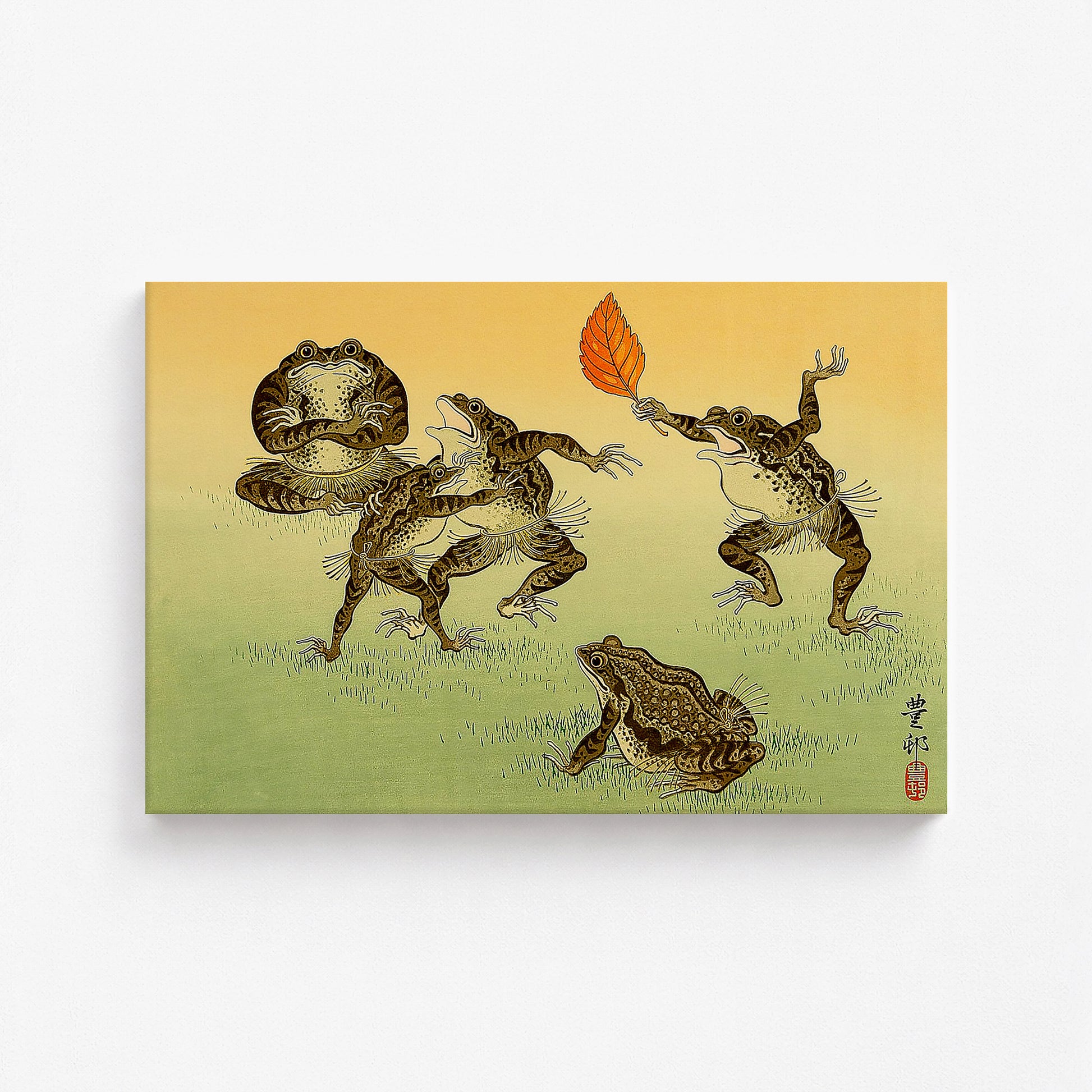 Ohara Koson: Sumo-wrestling Toads, 61x91cm Satin Canvas Art Reproduction