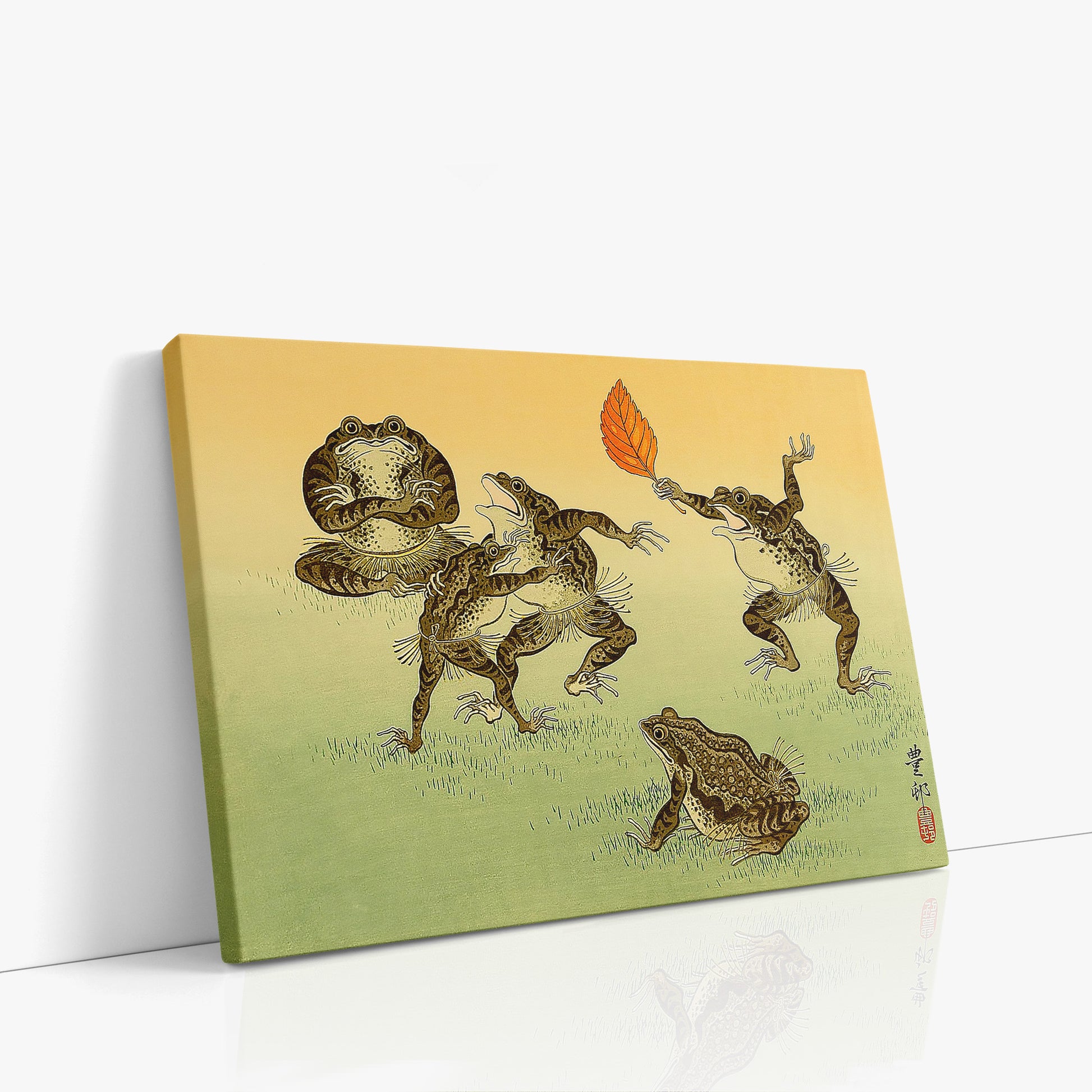Ohara Koson: Sumo-wrestling Toads, 70x50cm Satin Canvas Art Reproduction Left Angle