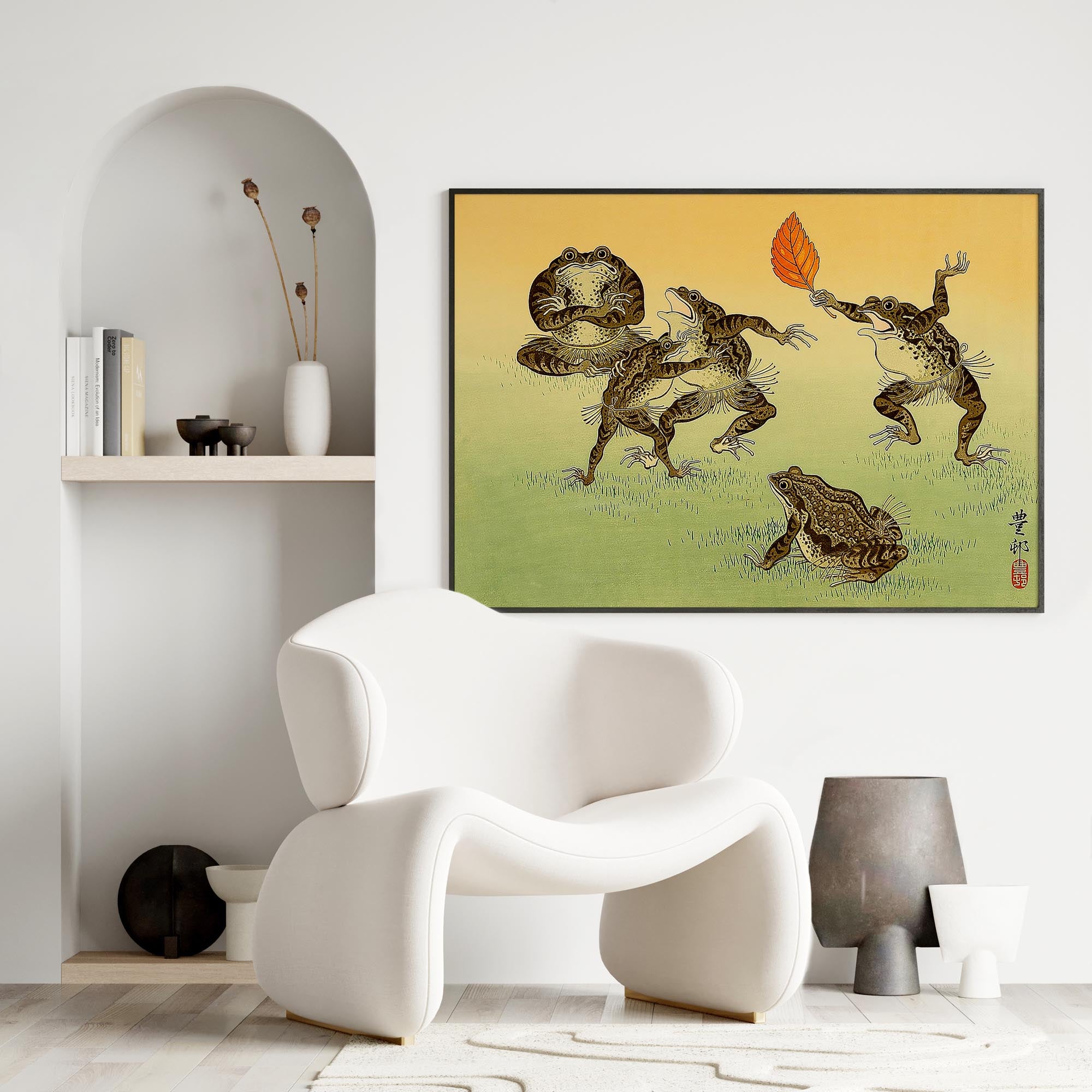 Design concept No. 25 for Ohara Koson: Sumo-wrestling Toads Japanese Wall Art