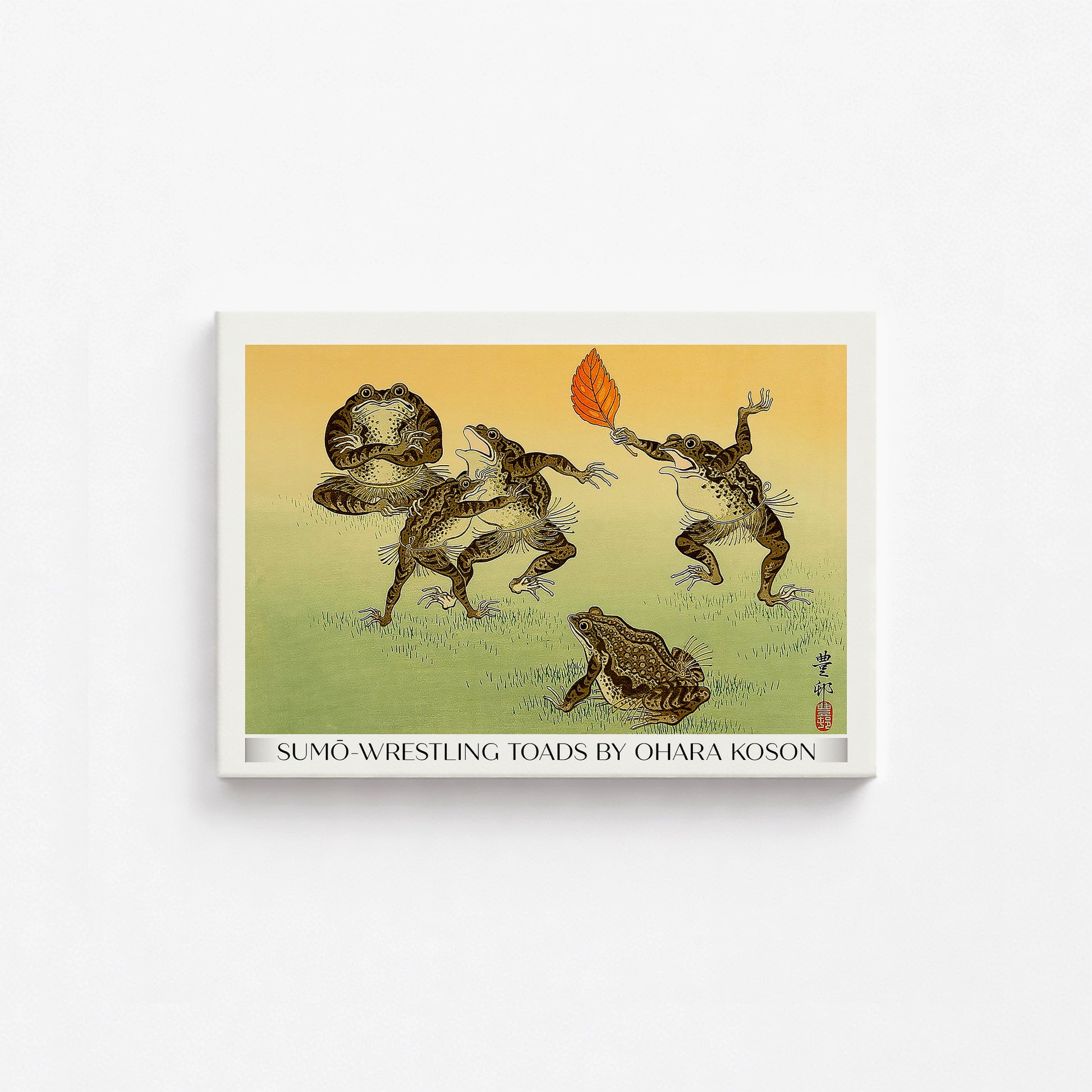 Ohara Koson: Sumo-wrestling Toads - Gallery-Style, 21x30cm Satin Canvas Art Reproduction