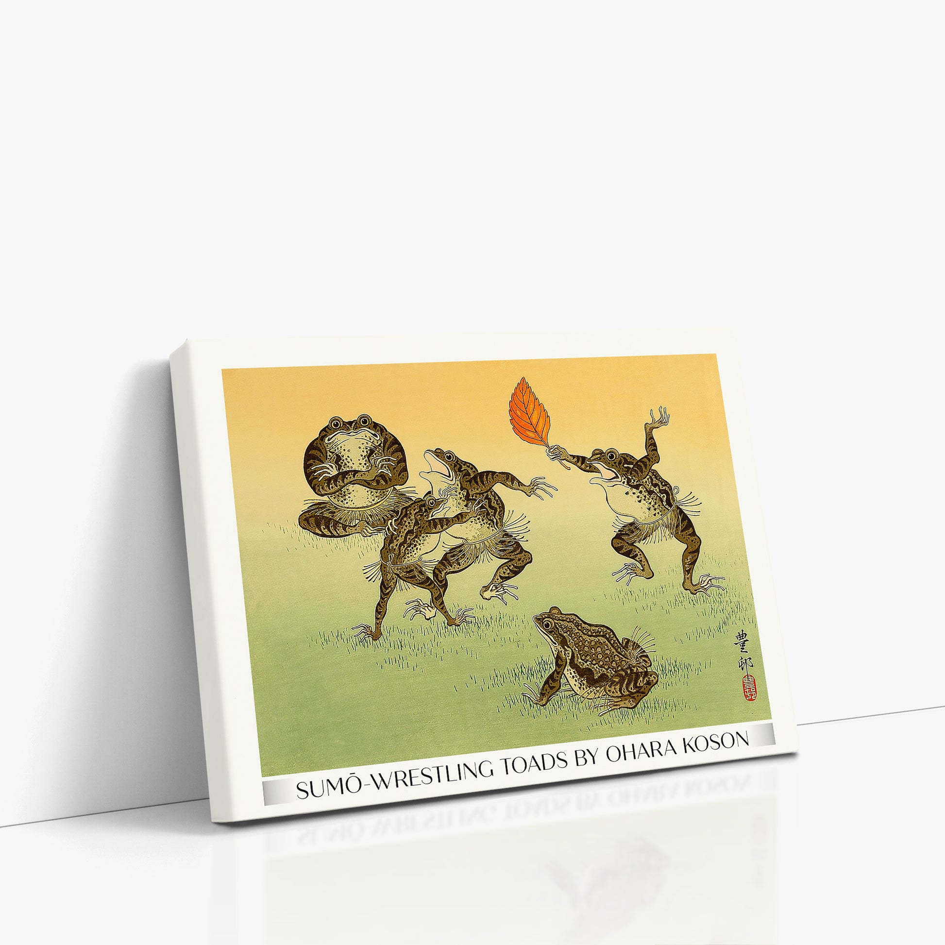 Ohara Koson: Sumo-wrestling Toads - Gallery-Style, 40x30cm Satin Canvas Art Reproduction Left Angle