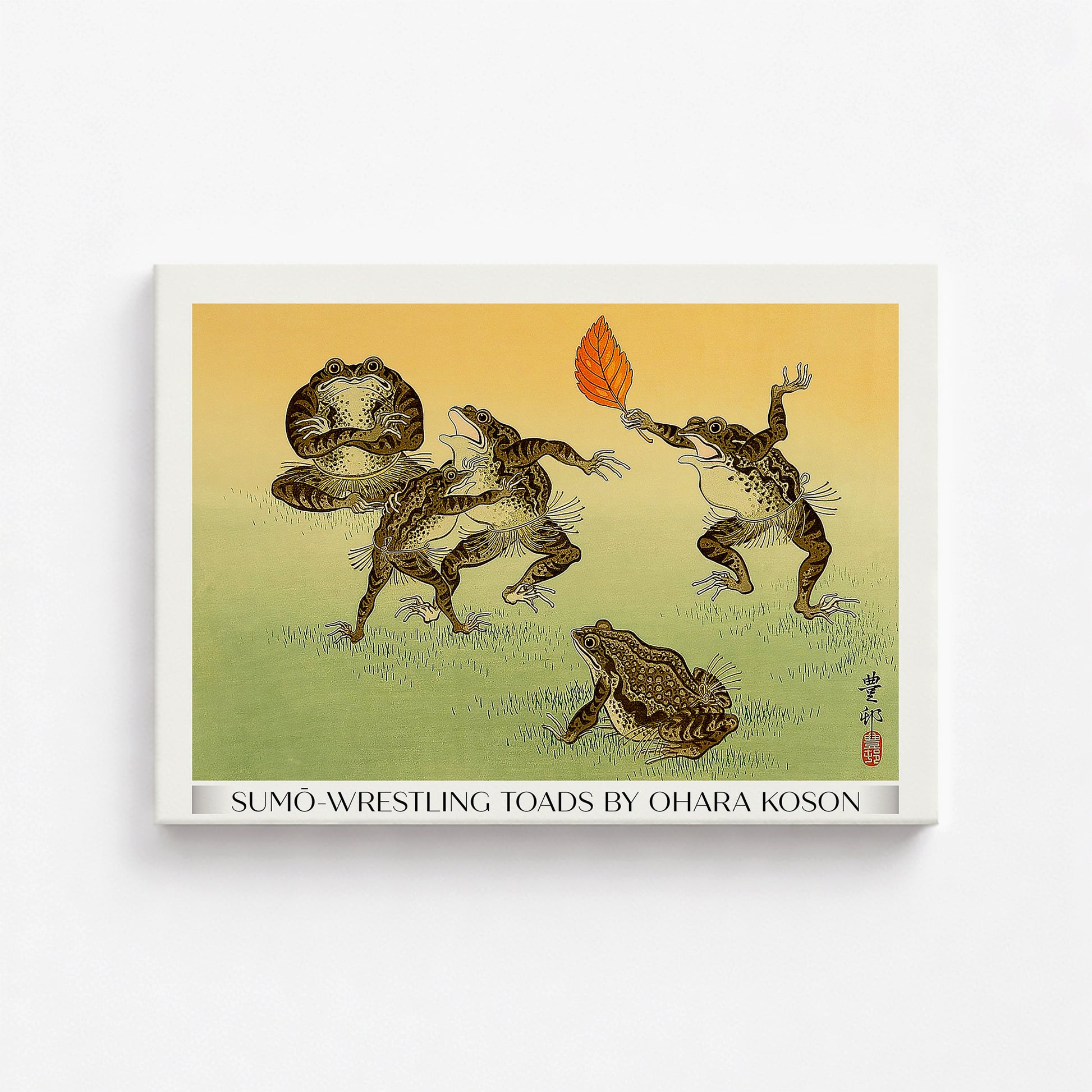 Ohara Koson: Sumo-wrestling Toads - Gallery-Style, 50x70cm Satin Canvas Art Reproduction