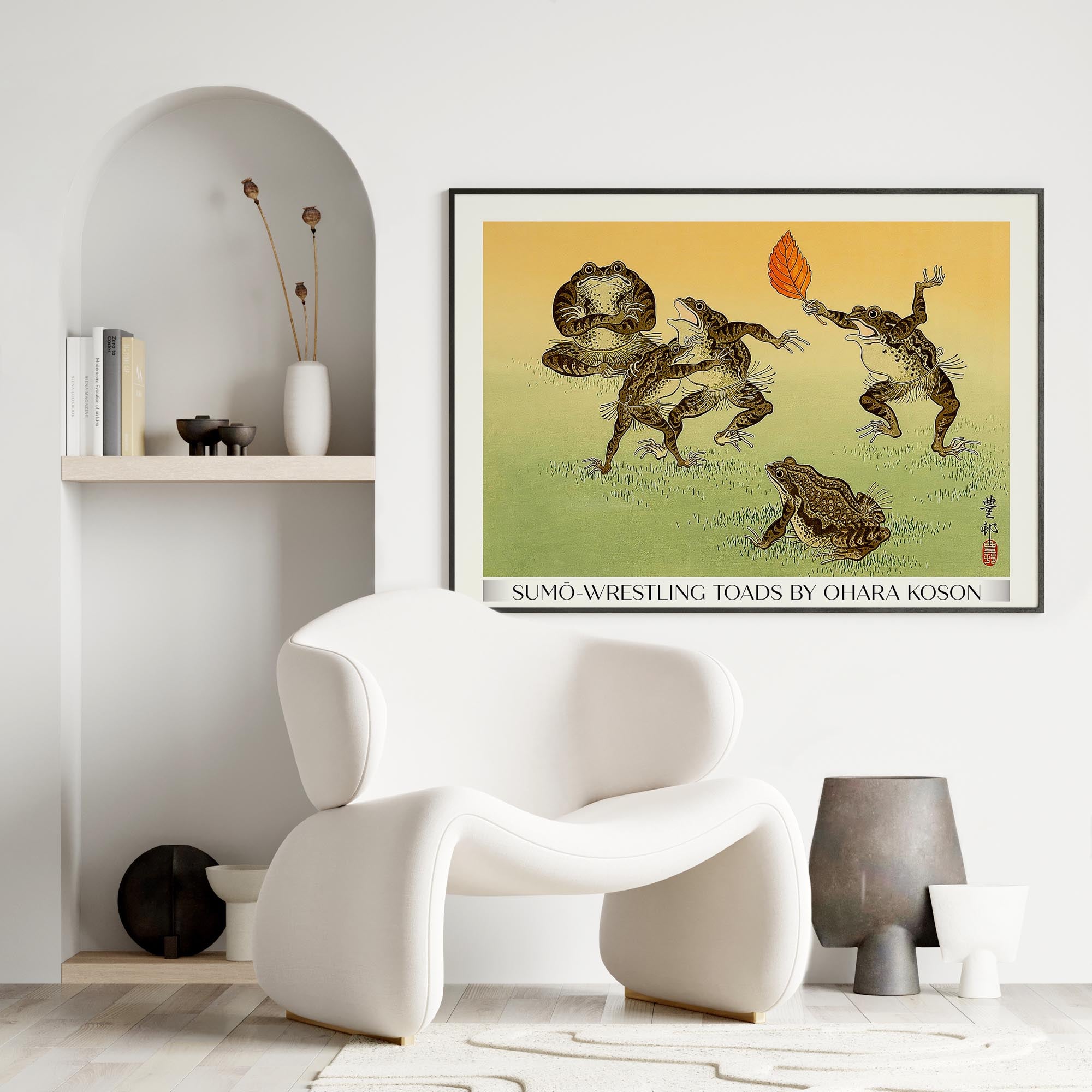 Design concept No. 25 for Ohara Koson: Sumo-wrestling Toads - Gallery-Style Japanese Wall Art