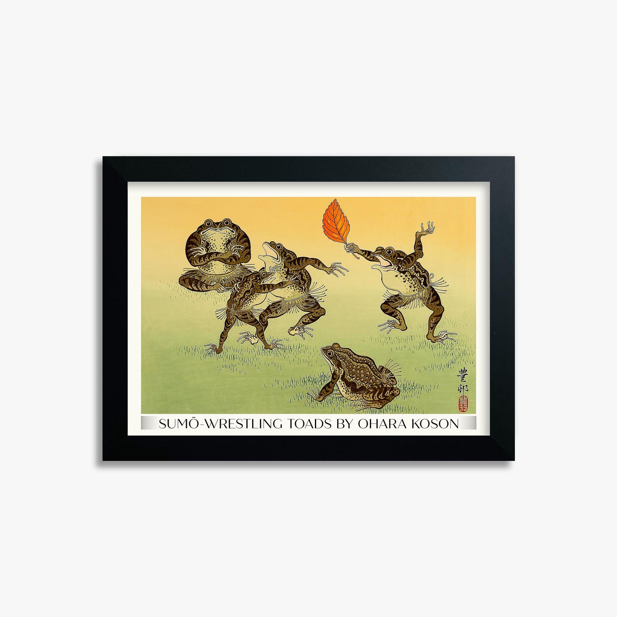 Ohara Koson: Sumo-wrestling Toads - Gallery-Style 21x30 cm Art Reproduction With Black Frame