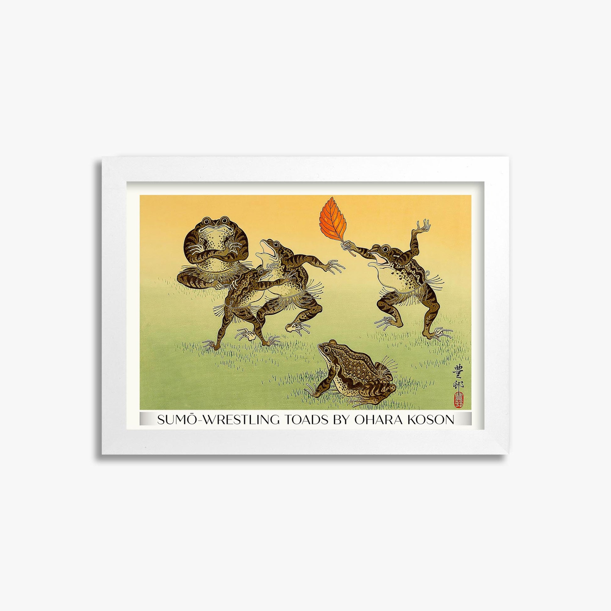 Ohara Koson: Sumo-wrestling Toads - Gallery-Style 21x30 cm Art Reproduction With White Frame
