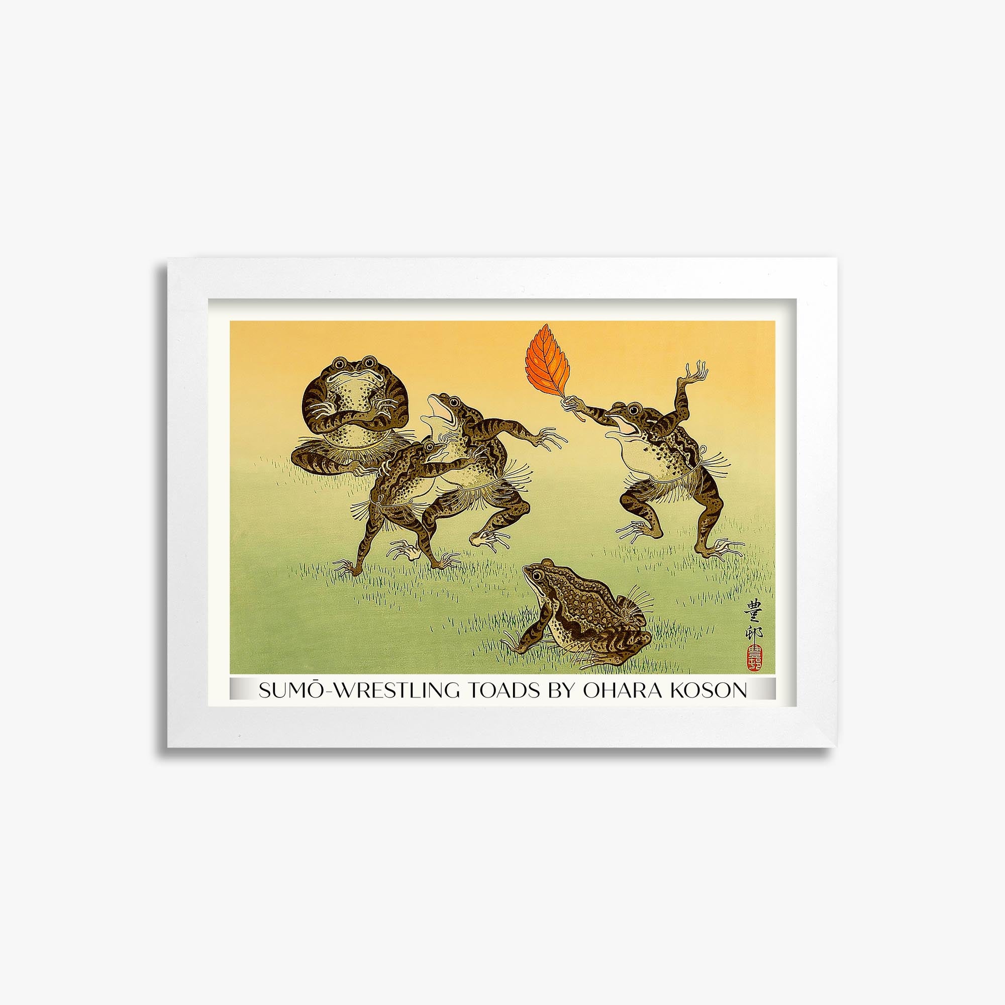 Ohara Koson: Sumo-wrestling Toads - Gallery-Style 21x30 cm Art Reproduction With White Frame