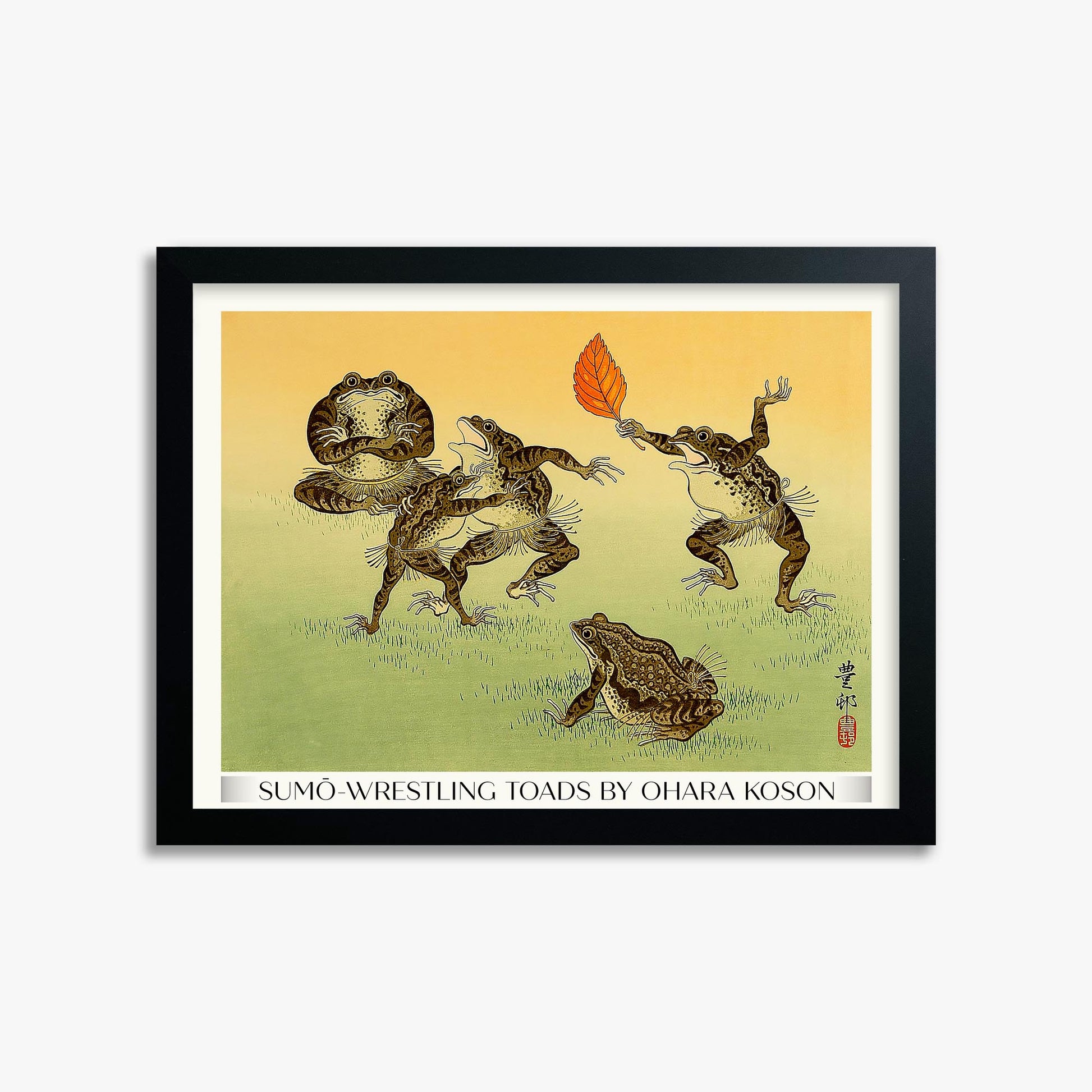 Ohara Koson: Sumo-wrestling Toads - Gallery-Style 30x40 cm Art Reproduction With Black Frame