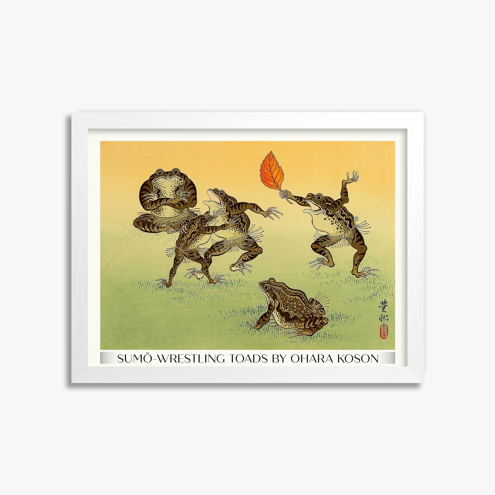 Ohara Koson: Sumo-wrestling Toads - Gallery-Style 30x40 cm Art Reproduction With White Frame