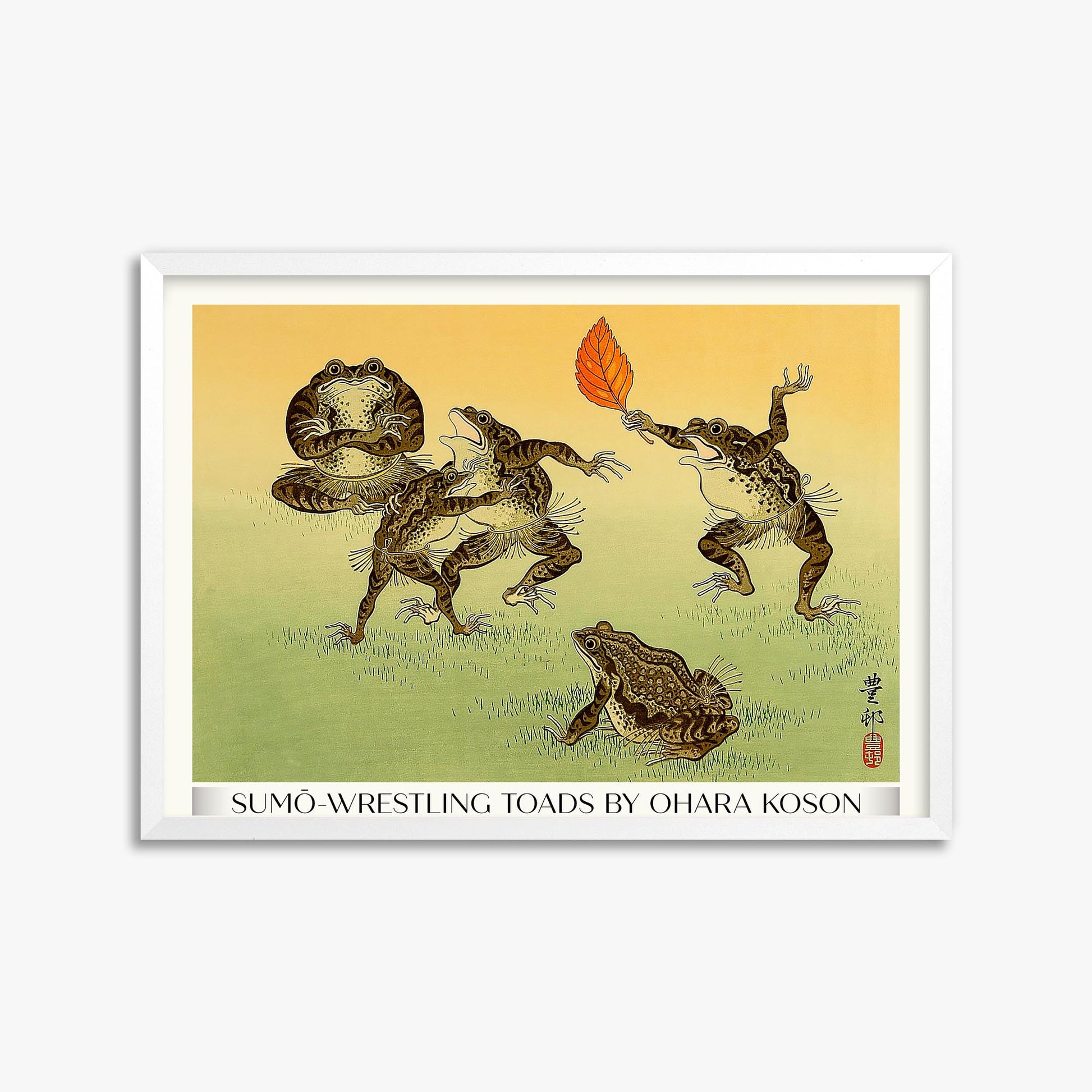 Ohara Koson: Sumo-wrestling Toads - Gallery-Style 50x70 cm Art Reproduction With White Frame
