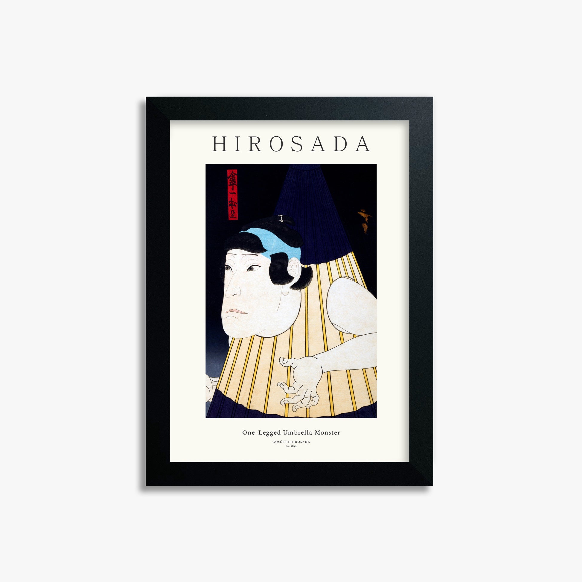 Gosōtei Hirosada: One-Legged Umbrella Monster - Gallery-style 21x30 cm Art Reproduction With Black Frame