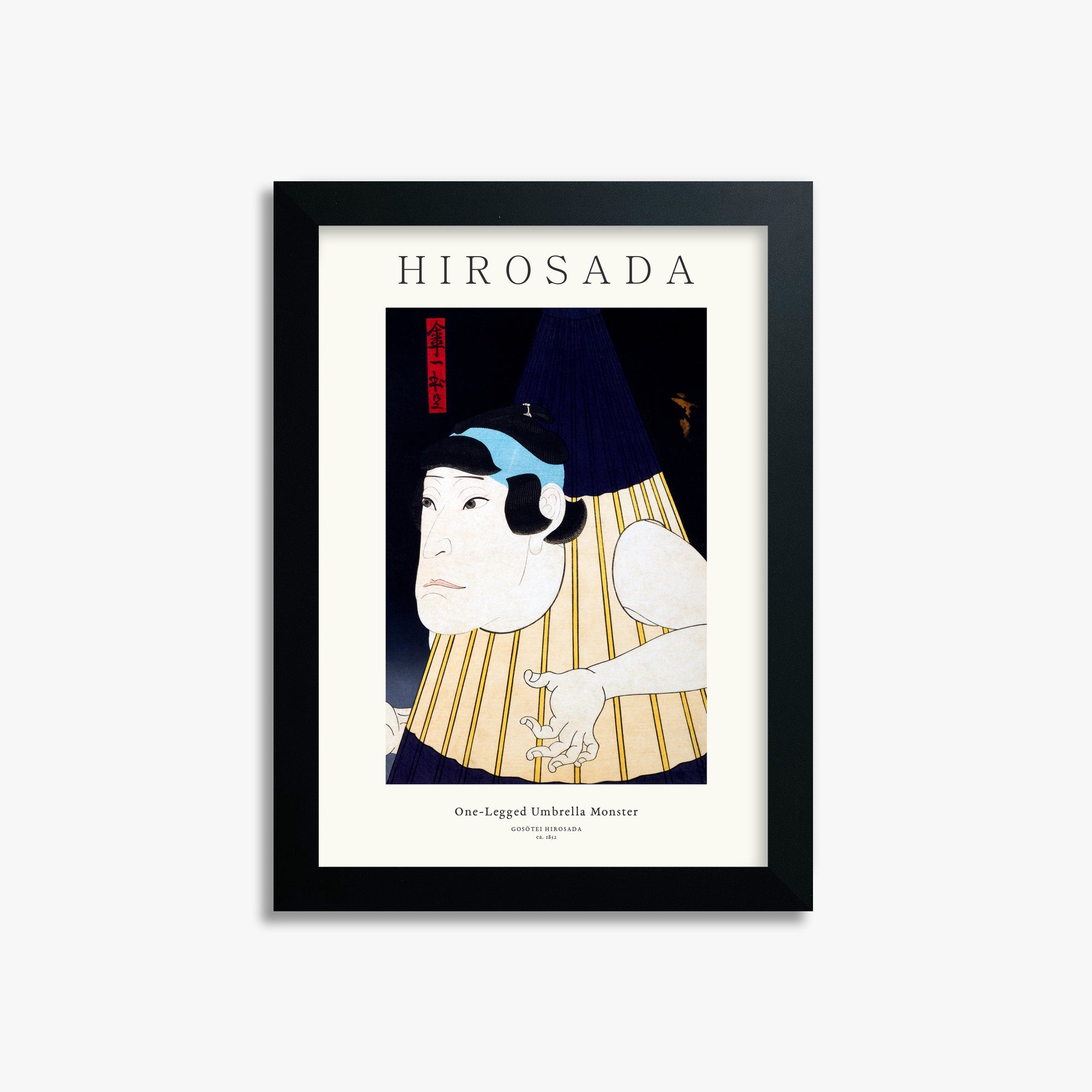 Gosōtei Hirosada: One-Legged Umbrella Monster - Gallery-style 21x30 cm Art Reproduction With Black Frame