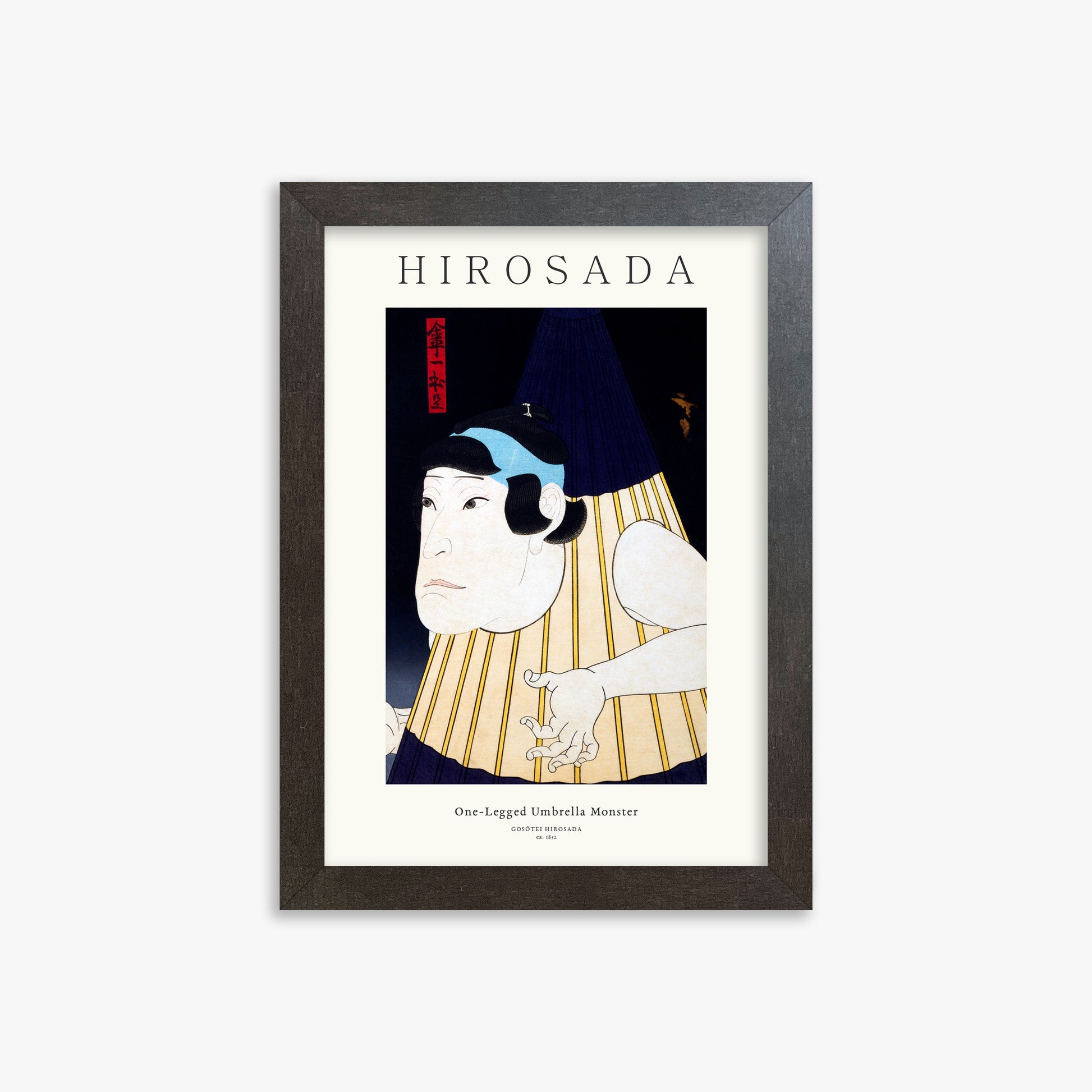 Gosōtei Hirosada: One-Legged Umbrella Monster - Gallery-style, 21x30cm Framed Art Reproduction With Espresso Frame