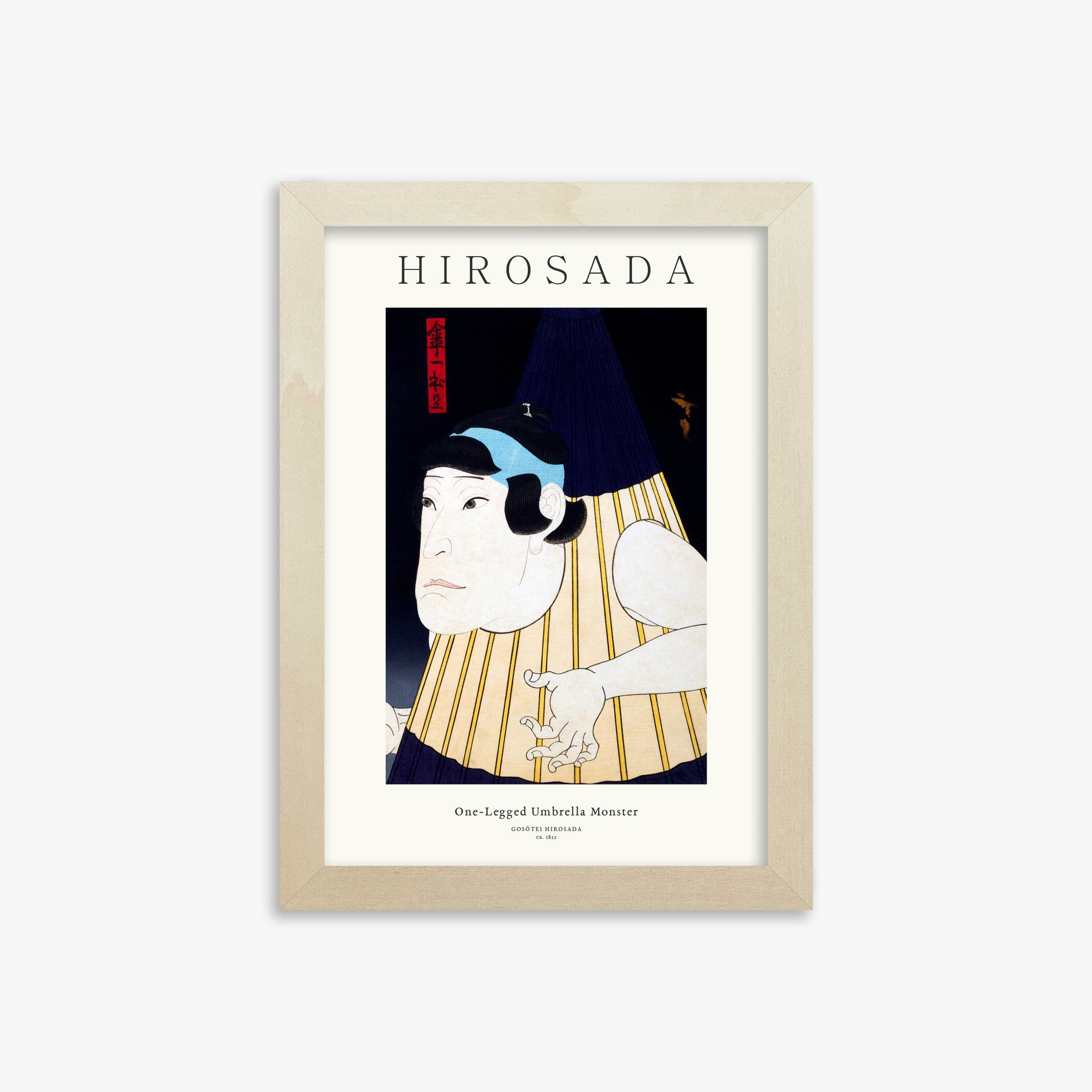 Gosōtei Hirosada: One-Legged Umbrella Monster - Gallery-style, 21x30cm Framed Art Reproduction With Lime Wood Frame