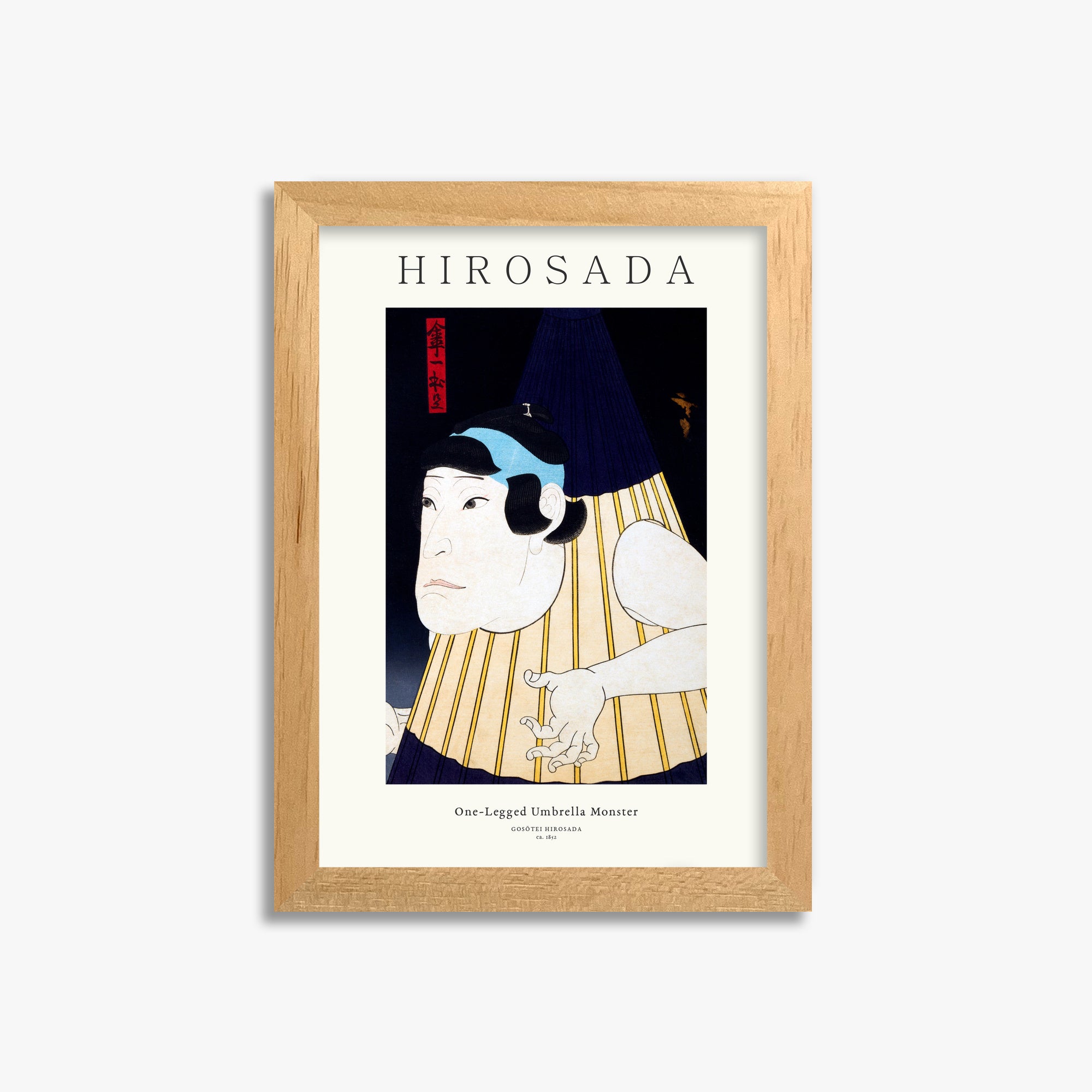Gosōtei Hirosada: One-Legged Umbrella Monster - Gallery-style 21x30 cm Art Reproduction With Oak Frame