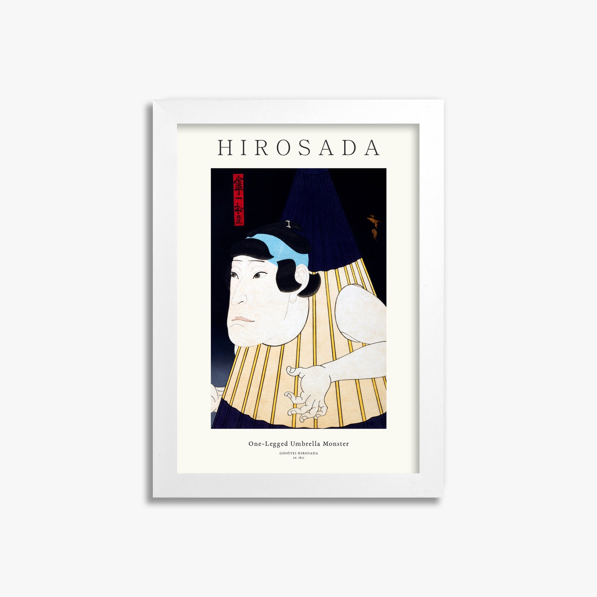 Gosōtei Hirosada: One-Legged Umbrella Monster - Gallery-style 21x30 cm Art Reproduction With White Frame