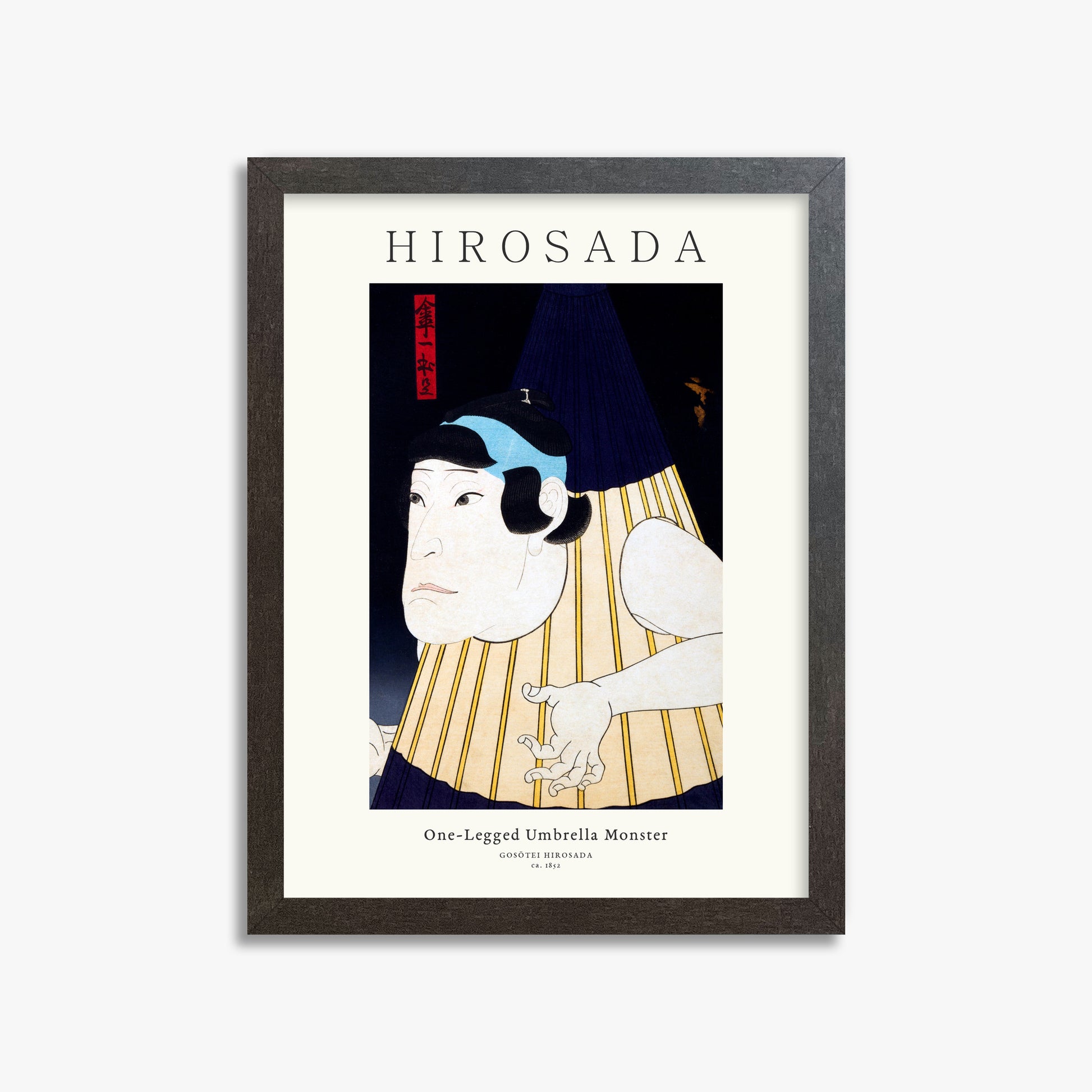 Gosōtei Hirosada: One-Legged Umbrella Monster - Gallery-style, 30x40cm Framed Art Reproduction With Espresso Frame