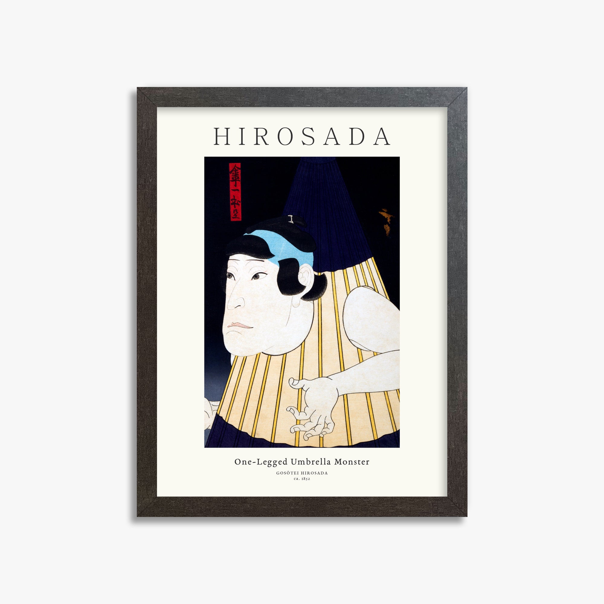 Gosōtei Hirosada: One-Legged Umbrella Monster - Gallery-style, 30x40cm Framed Art Reproduction With Espresso Frame
