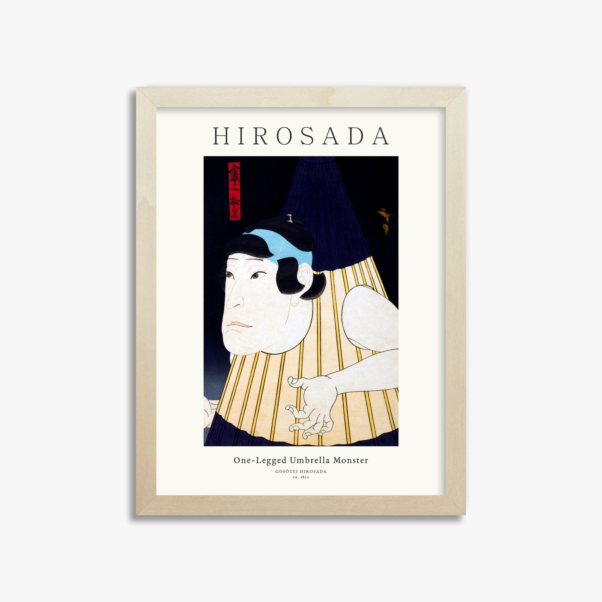 Gosōtei Hirosada: One-Legged Umbrella Monster - Gallery-style, 30x40cm Framed Art Reproduction With Lime Wood Frame