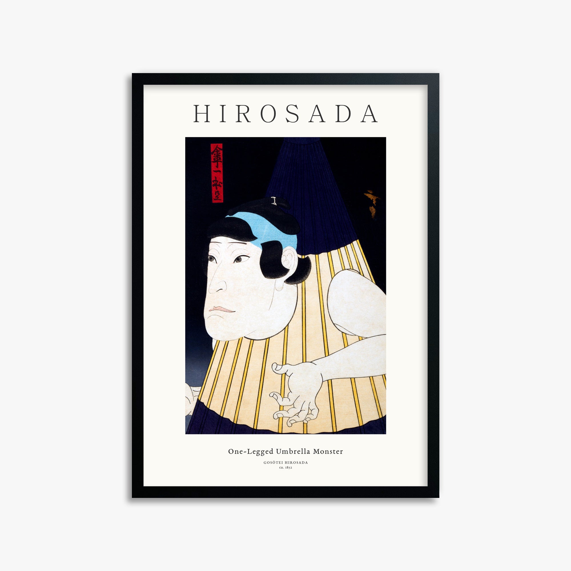 Gosōtei Hirosada: One-Legged Umbrella Monster - Gallery-style 50x70 cm Art Reproduction With Black Frame
