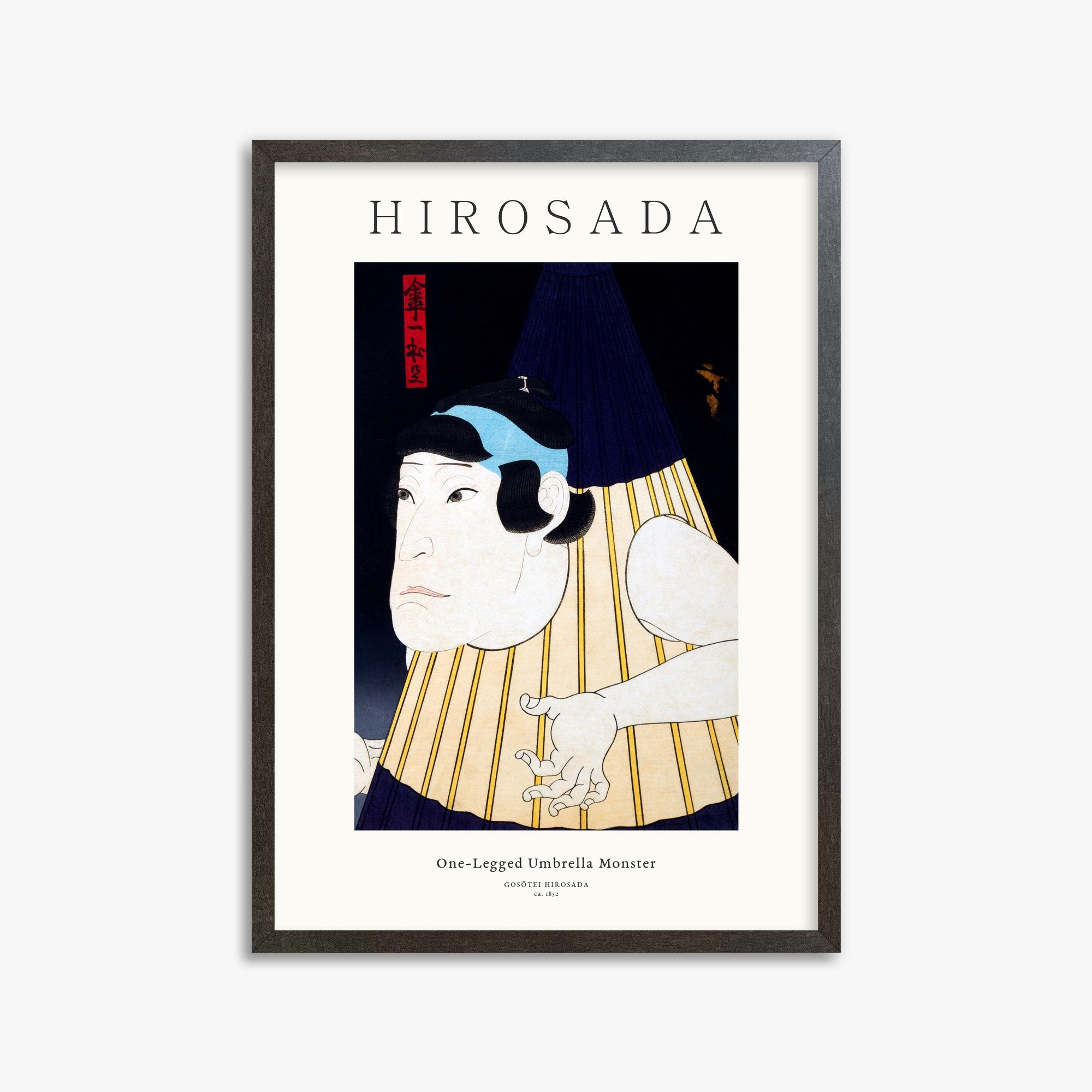 Gosōtei Hirosada: One-Legged Umbrella Monster - Gallery-style, 50x70cm Framed Art Reproduction With Espresso Frame