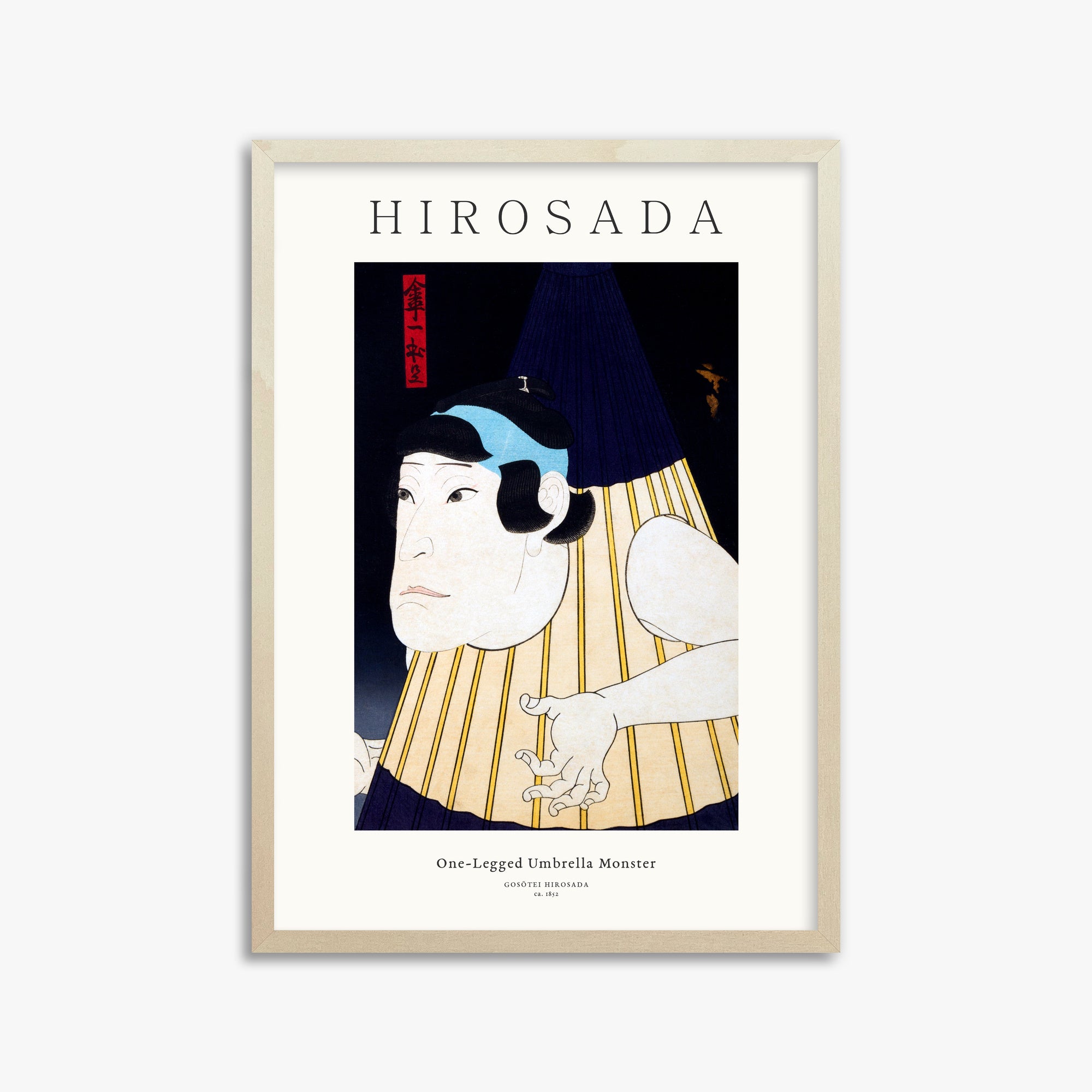 Gosōtei Hirosada: One-Legged Umbrella Monster - Gallery-style, 50x70cm Framed Art Reproduction With Lime Wood Frame