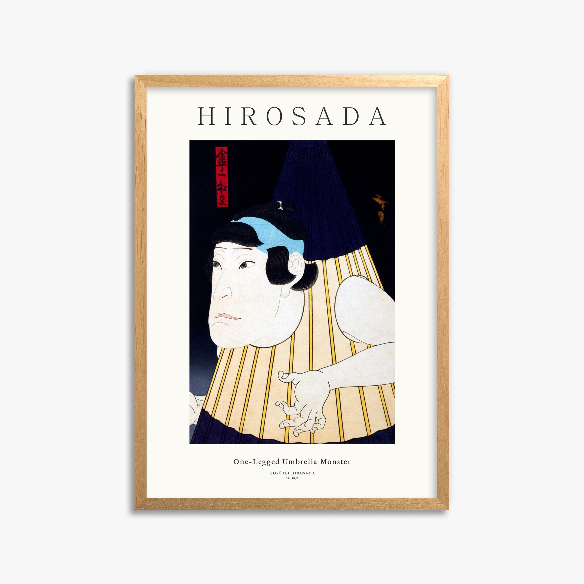 Gosōtei Hirosada: One-Legged Umbrella Monster - Gallery-style 50x70 cm Art Reproduction With Oak Frame