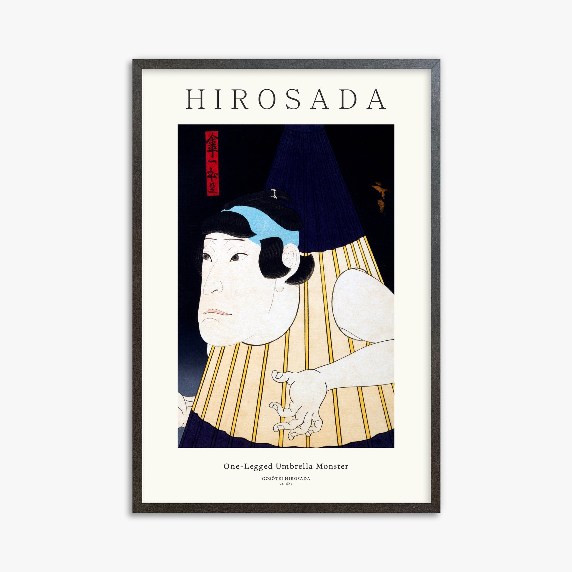 Gosōtei Hirosada: One-Legged Umbrella Monster - Gallery-style, 61x91cm Framed Art Reproduction With Espresso Frame