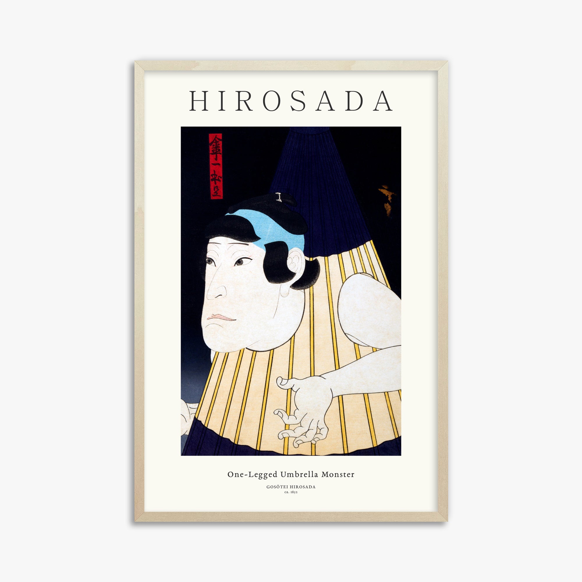 Gosōtei Hirosada: One-Legged Umbrella Monster - Gallery-style, 61x91cm Framed Art Reproduction With Lime Wood Frame