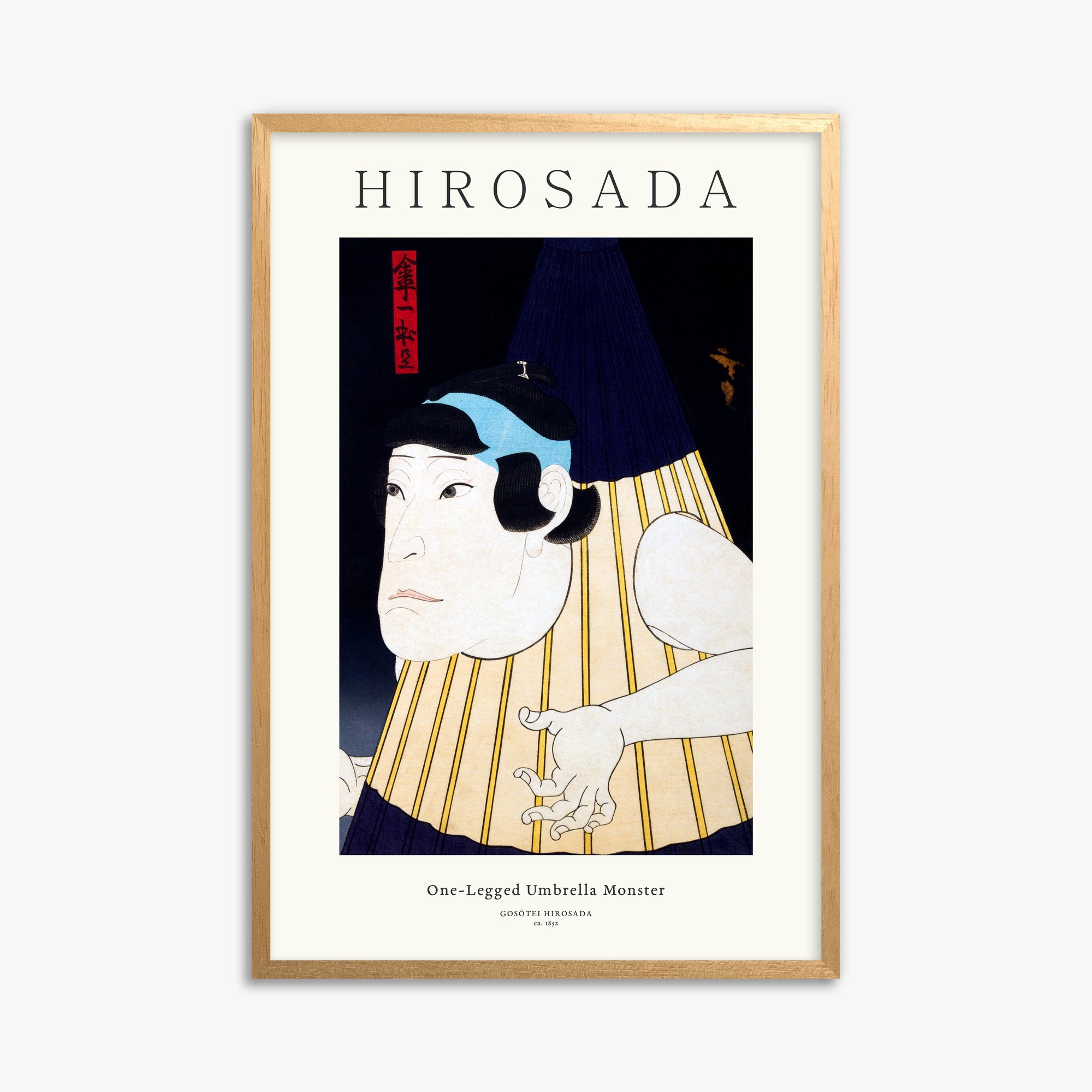 Gosōtei Hirosada: One-Legged Umbrella Monster - Gallery-style 61x91 cm Art Reproduction With Oak Frame