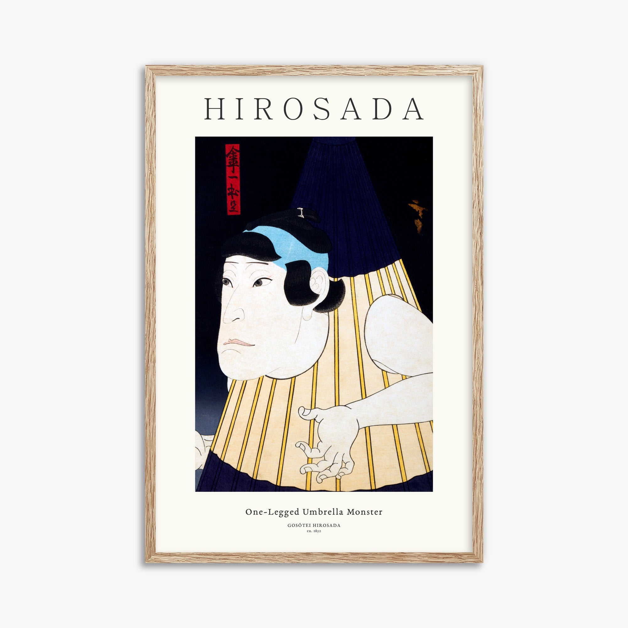 Gosōtei Hirosada: One-Legged Umbrella Monster - Gallery-style, 61x91cm Framed Art Reproduction With Raw Oak Frame