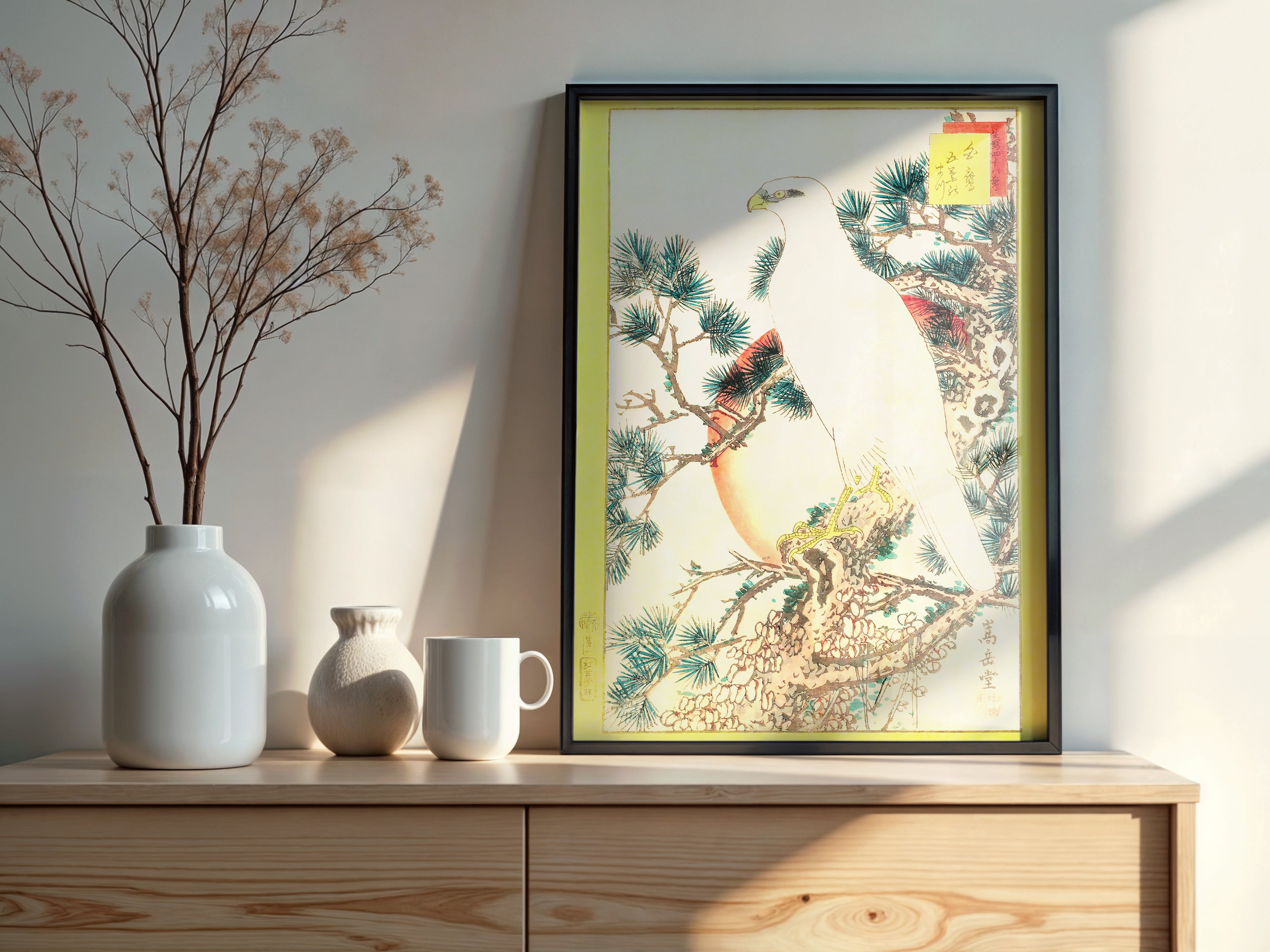 Design concept No. 22 for Nakayama Sûgakudô: White Falcon and Five-needled Pine Japanese Wall Art