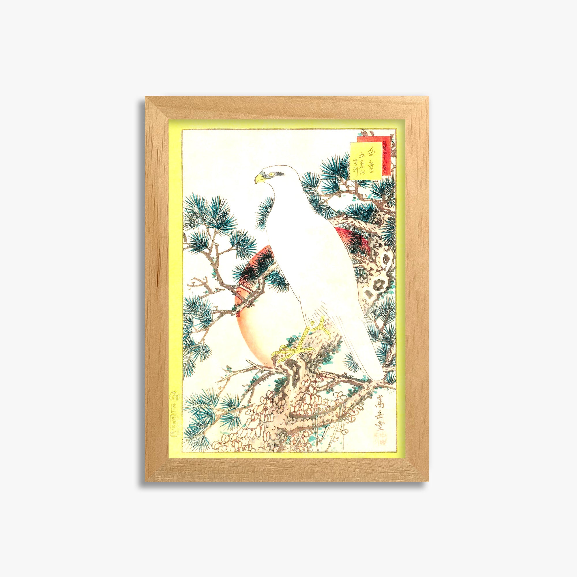Nakayama Sûgakudô: White Falcon and Five-needled Pine, 21x30cm Oak Framed Art Reproduction