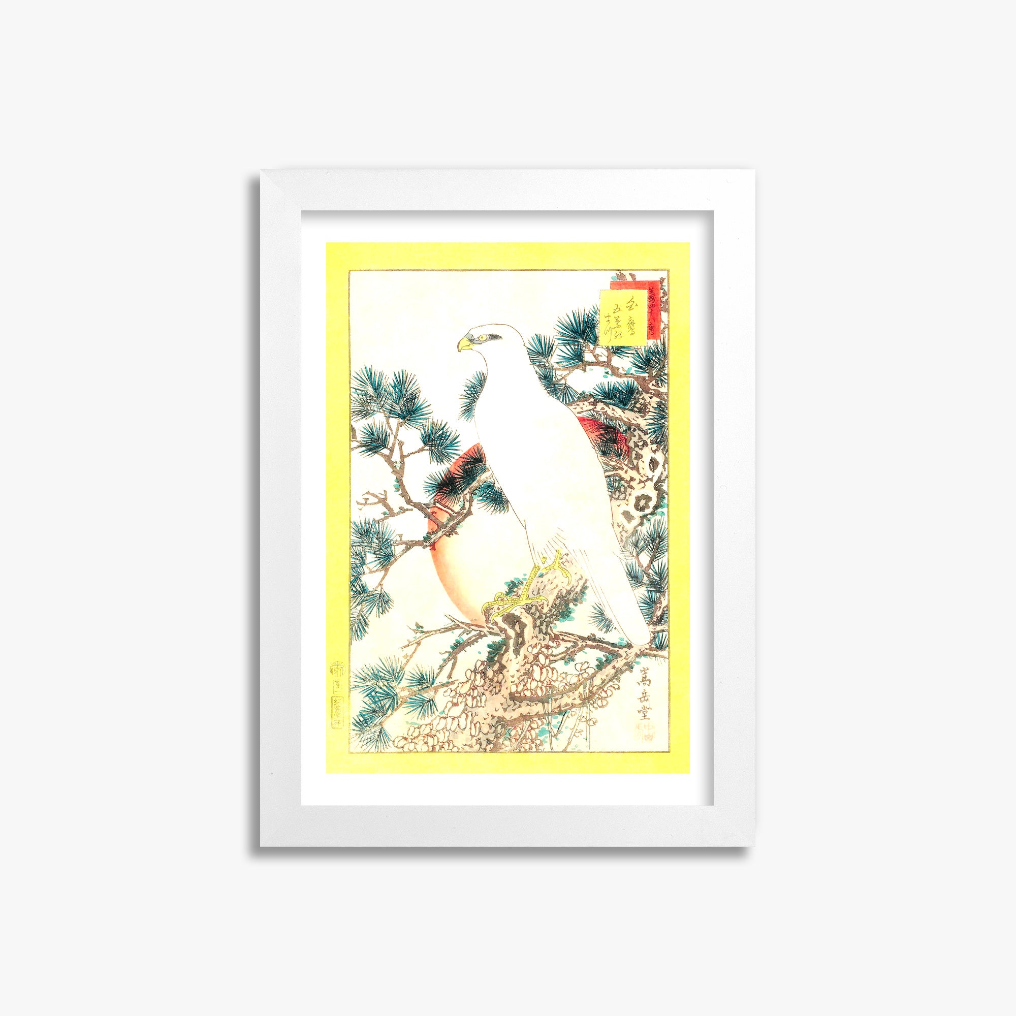 Nakayama Sûgakudô: White Falcon and Five-needled Pine, 21x30cm Whitek Framed Art Reproduction